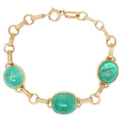 1940's 21.46 CTW Emerald Cabochon 14K Yellow Gold Fancy Link Vintage Bracelet