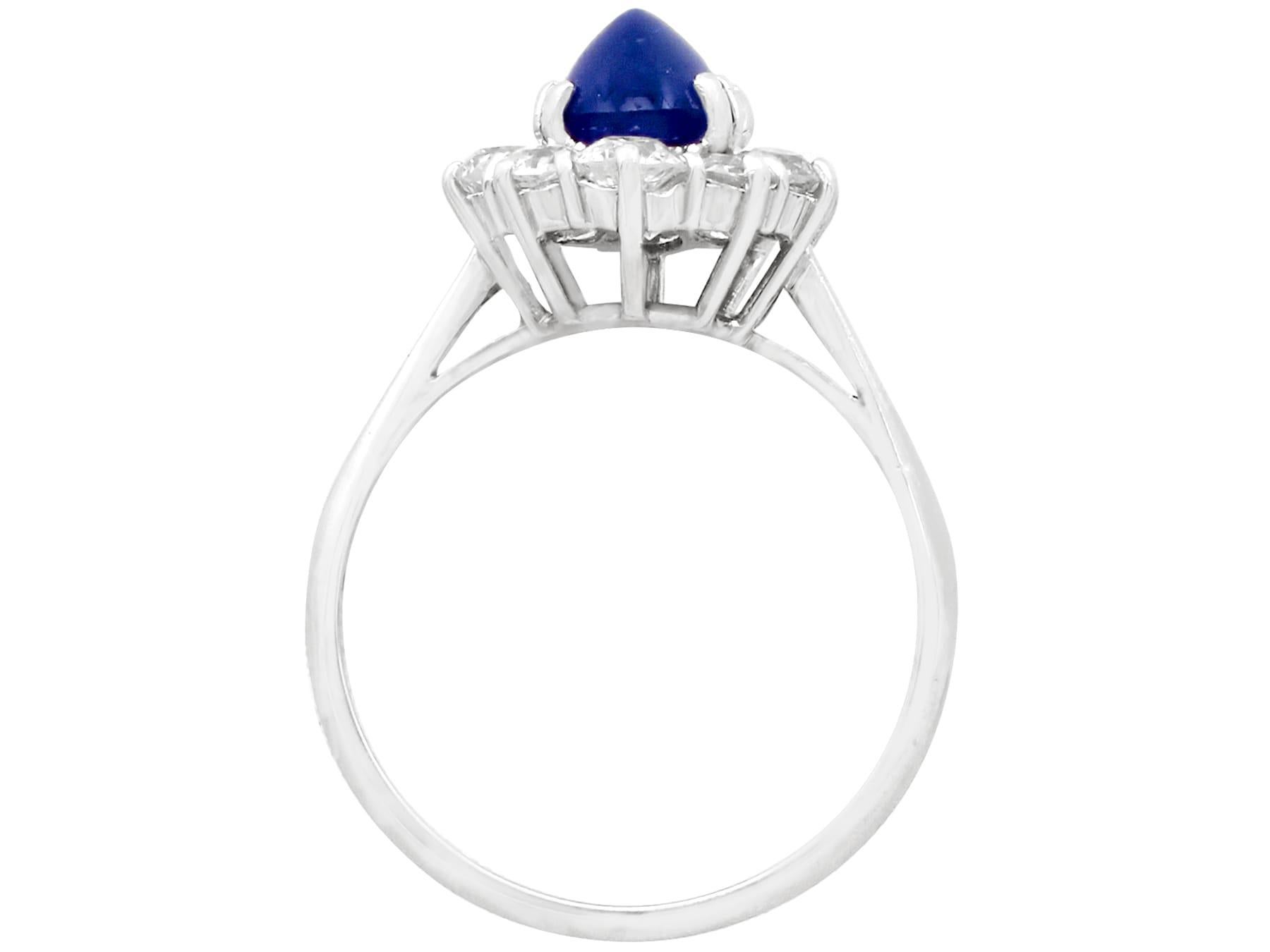 1940s 2.17 Carat Cabochon Cut Sapphire and Diamond Gold Cluster Ring In Excellent Condition For Sale In Jesmond, Newcastle Upon Tyne