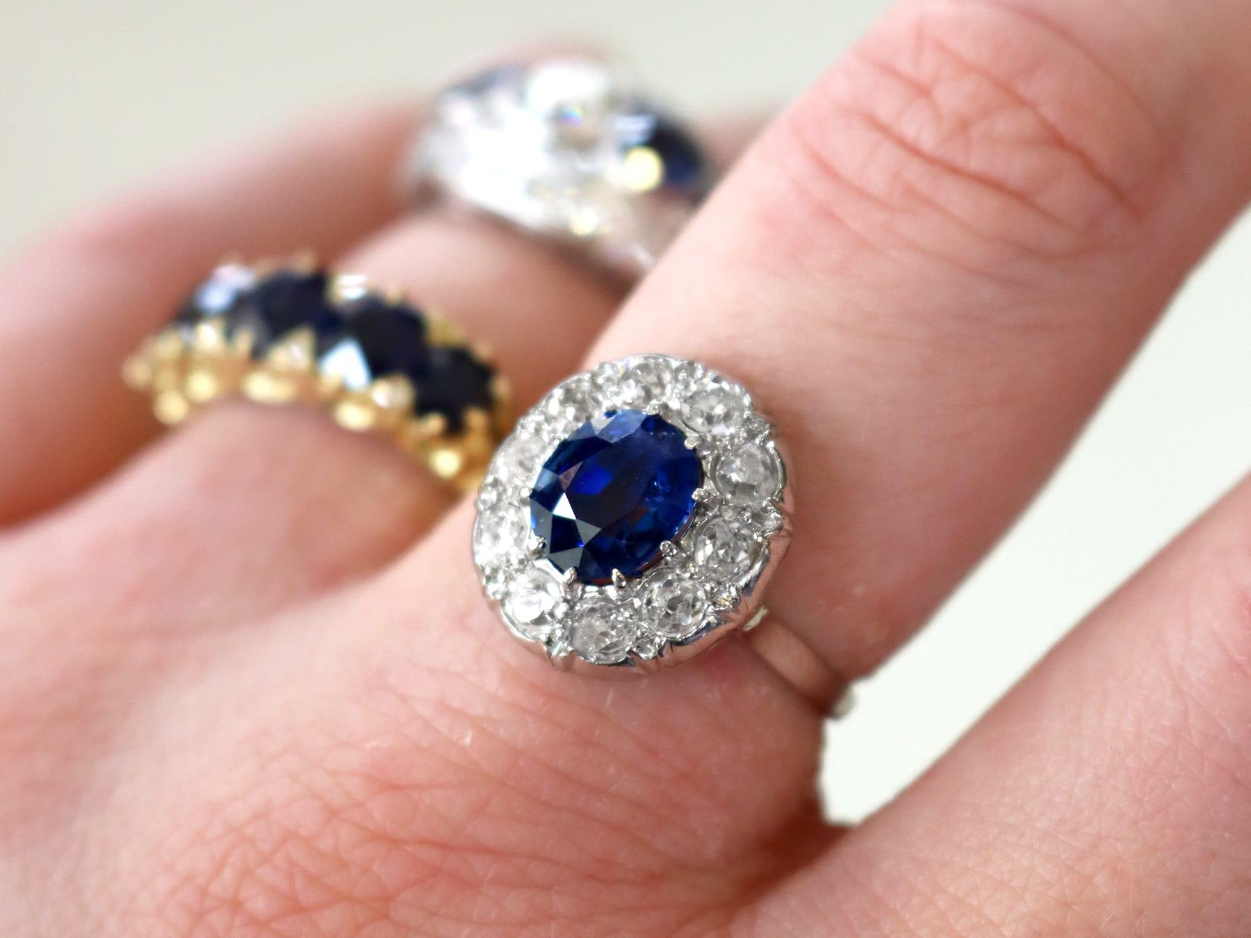Round Cut 1940s 2.25 Carat Sapphire and Diamond Platinum Cocktail Ring For Sale