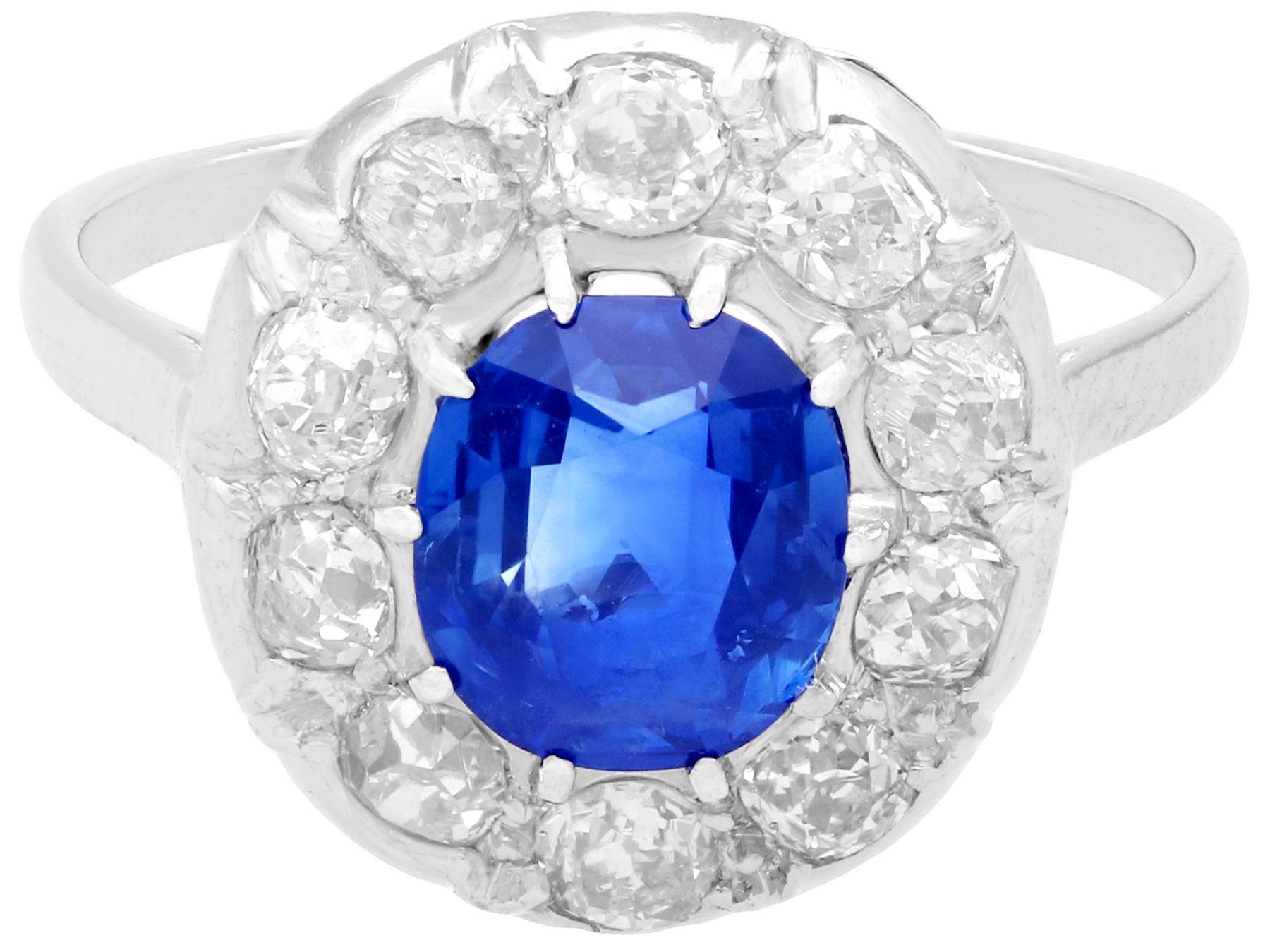 1940s 2.25 Carat Sapphire and Diamond Platinum Cocktail Ring In Excellent Condition For Sale In Jesmond, Newcastle Upon Tyne