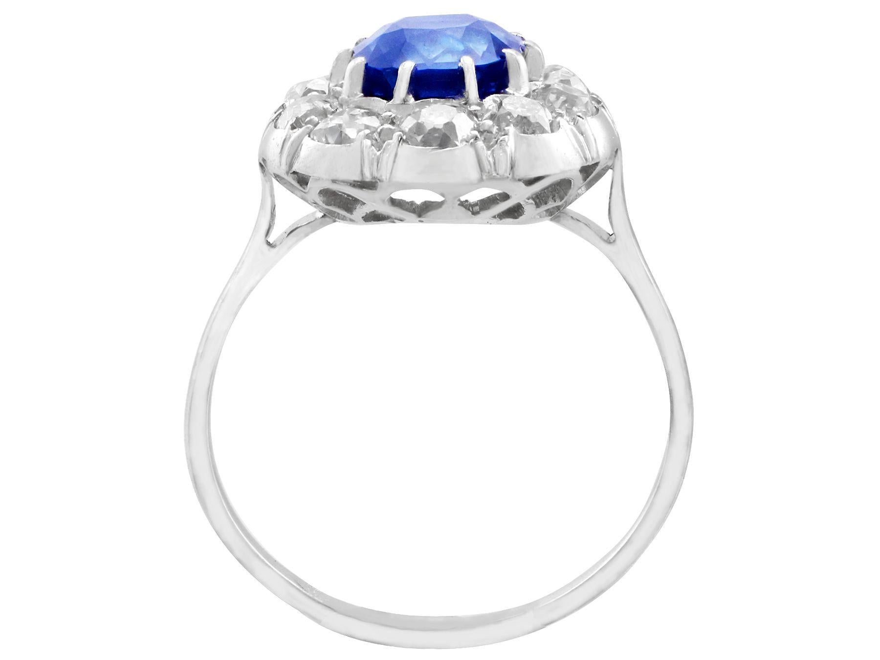 1940s 2.25 Carat Sapphire and Diamond Platinum Cocktail Ring For Sale 3