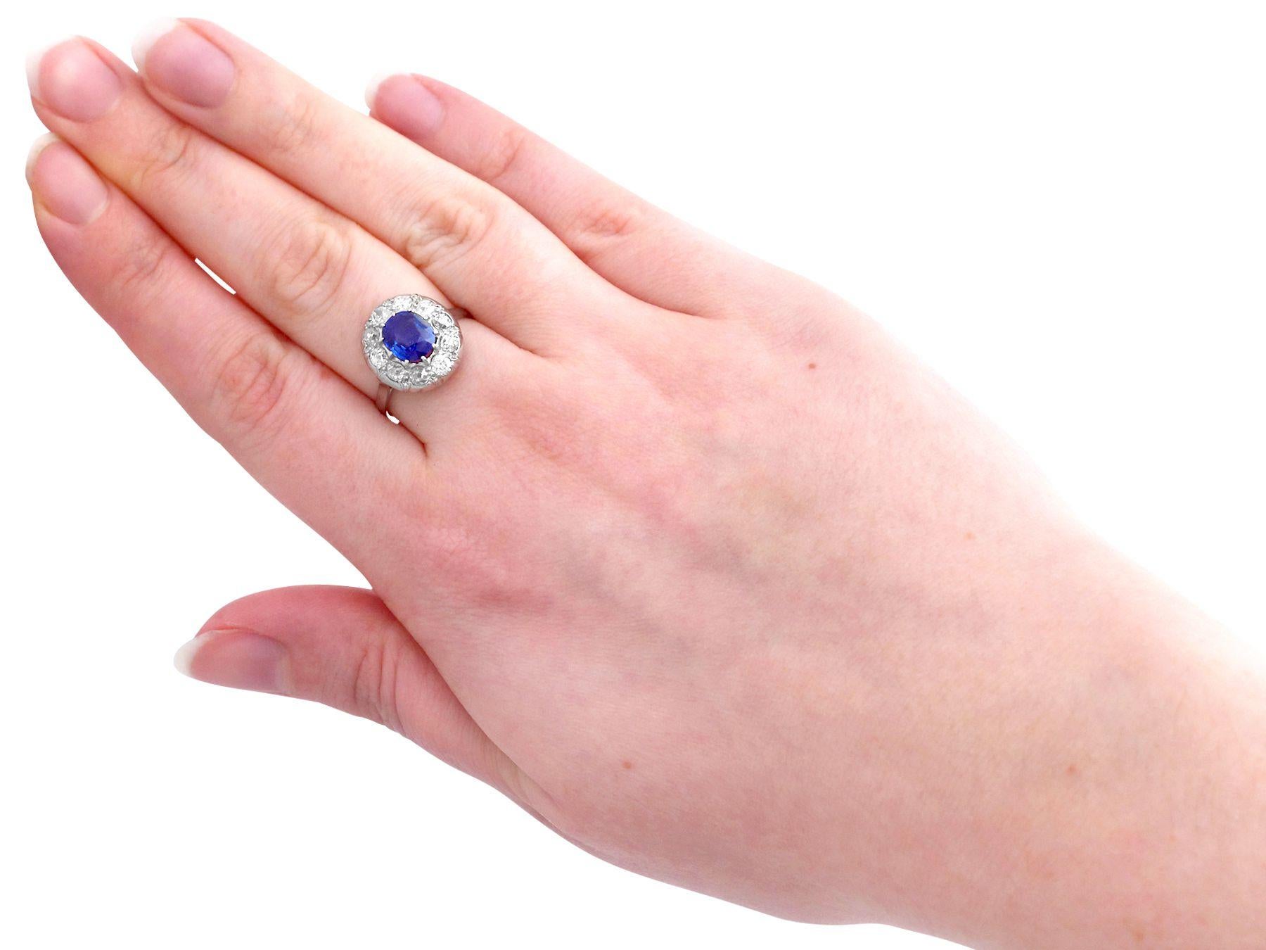 1940s 2.25 Carat Sapphire and Diamond Platinum Cocktail Ring For Sale 1