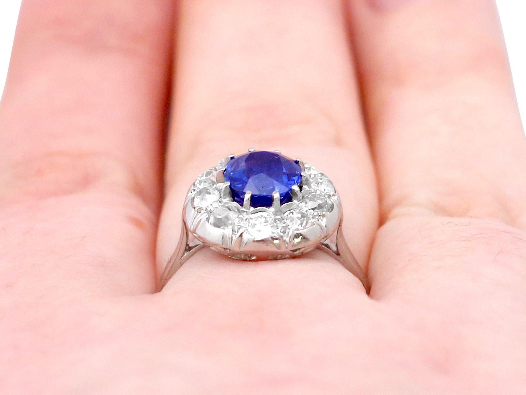 1940s 2.25 Carat Sapphire and Diamond Platinum Cocktail Ring For Sale 3