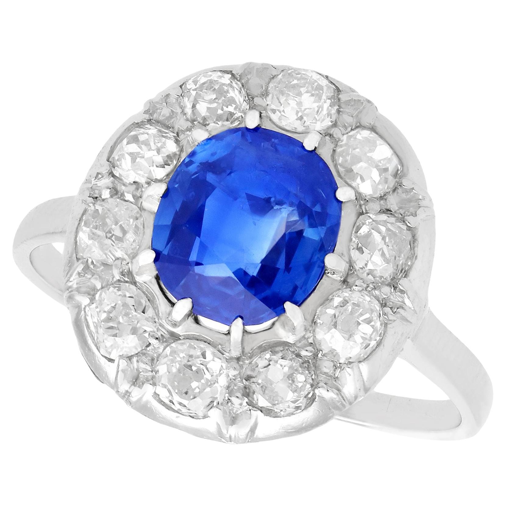 1940s 2.25 Carat Sapphire and Diamond Platinum Cocktail Ring For Sale