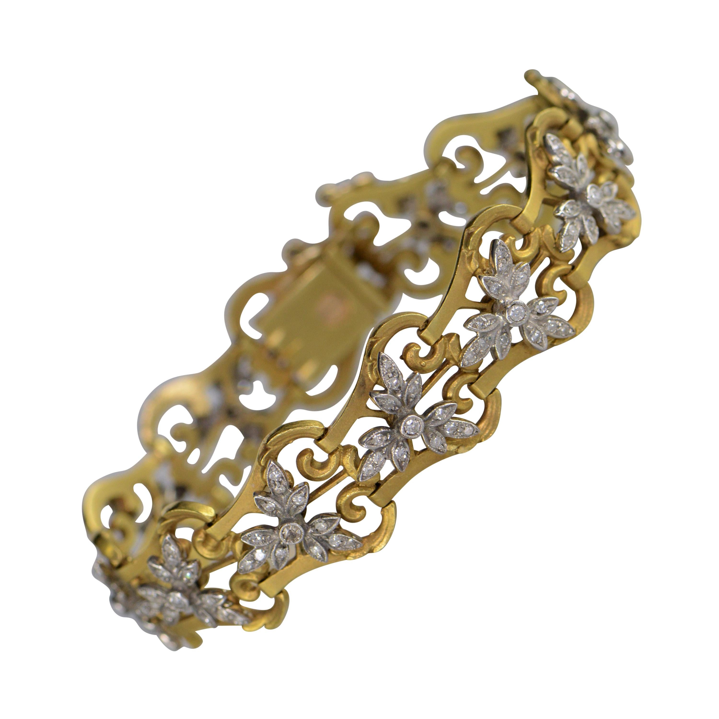 1940s 2.50 Carat Diamond Link Gold Bracelet For Sale