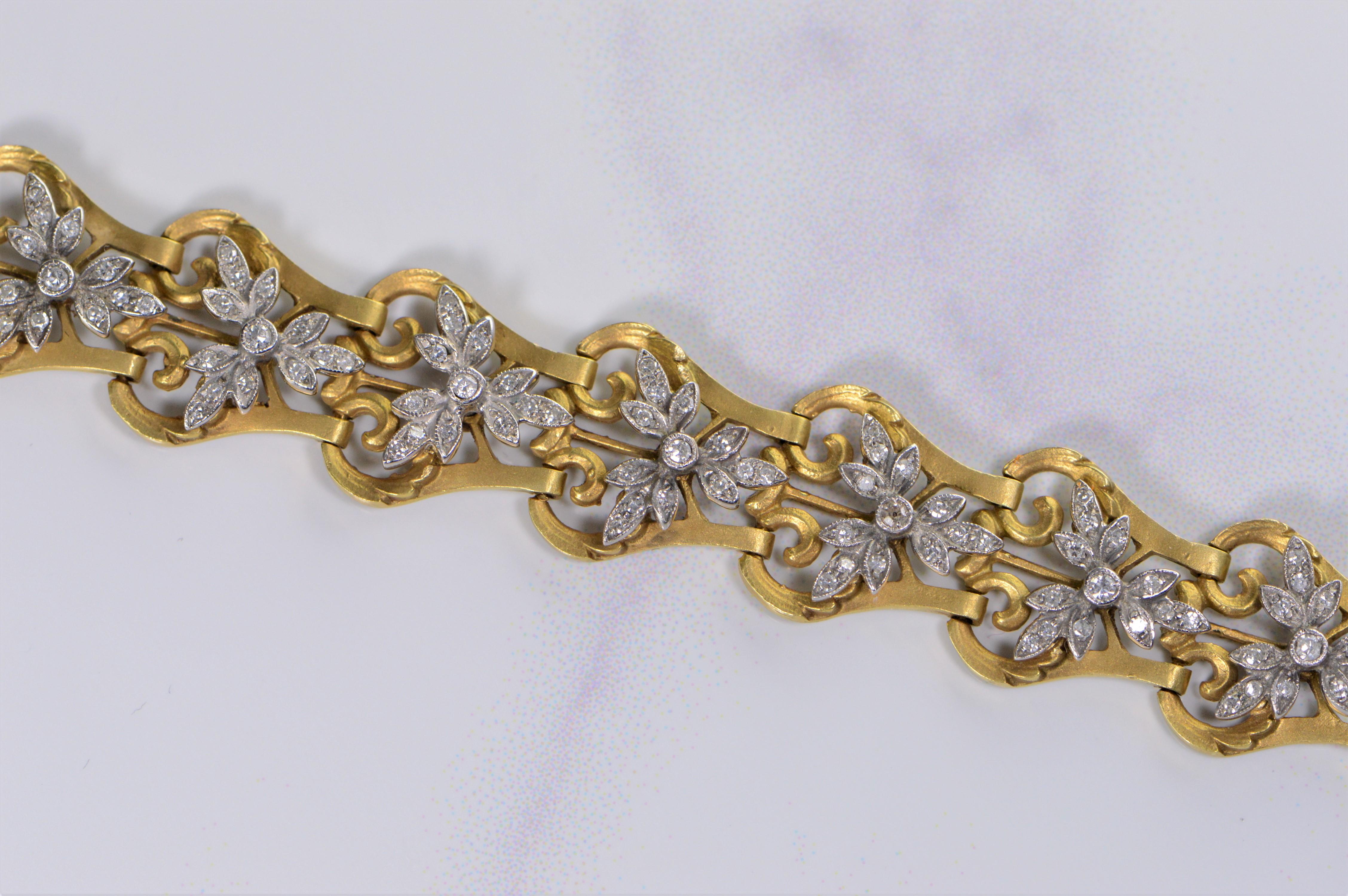 Retro 1940s 2.50 Carat Diamond Link Gold Bracelet For Sale