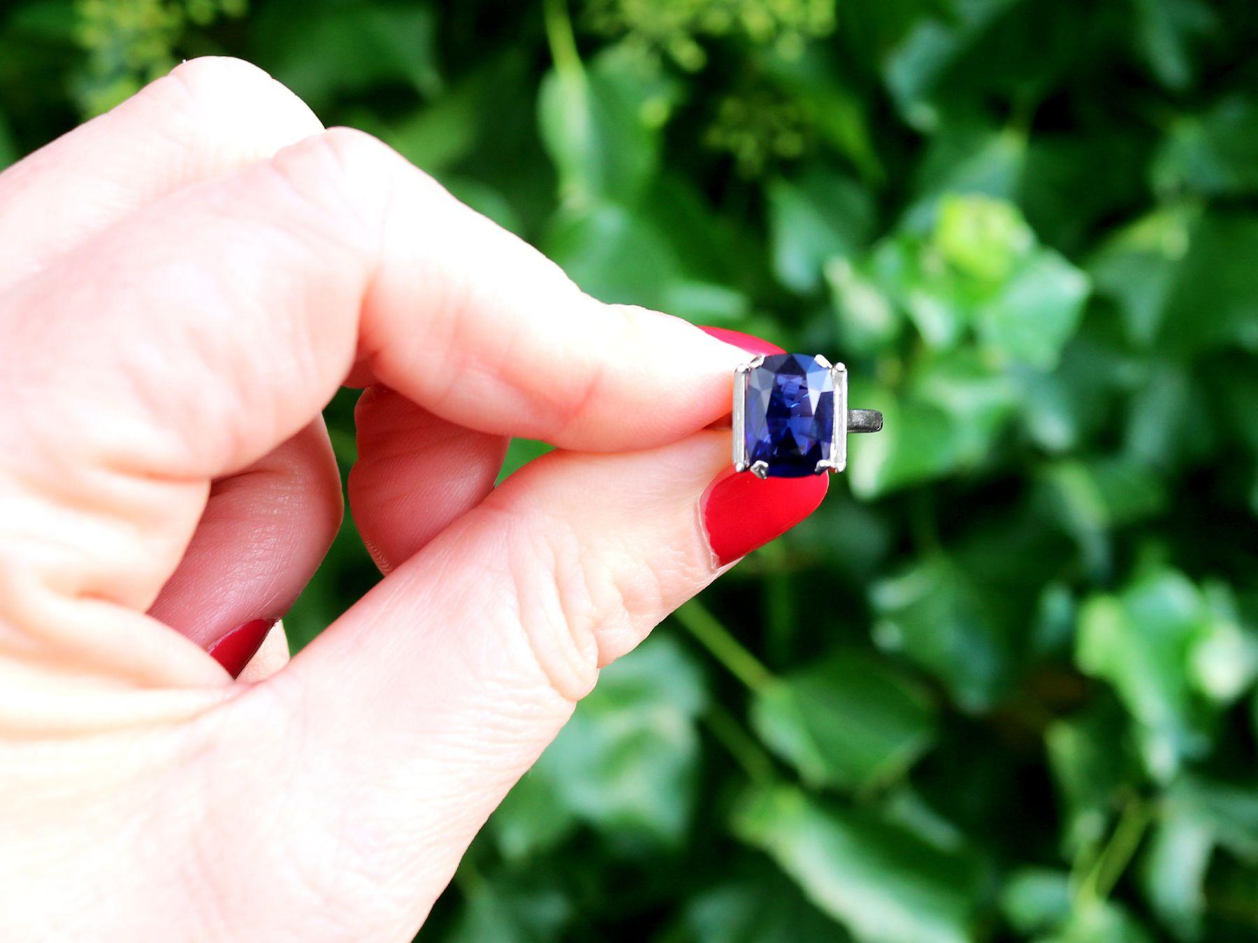 A stunning vintage 2.99 carat natural blue sapphire and 0.38 carat diamond, 18 karat white gold cocktail ring; part of diverse gemstone jewelry collections.

This stunning, fine and impressive cushion cut blue sapphire ring has been crafted in 18k