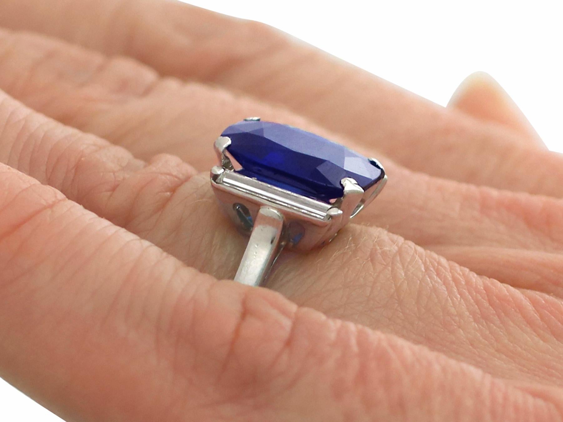 1940s 2.99 Carat Sapphire and Diamond White Gold Cocktail Ring 3