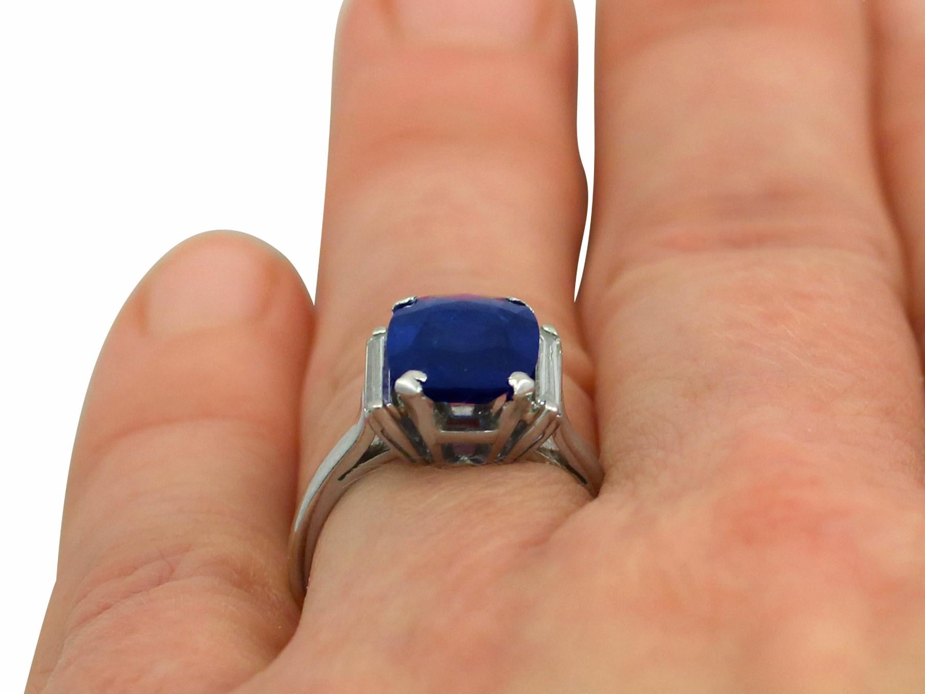 1940s 2.99 Carat Sapphire and Diamond White Gold Cocktail Ring 4