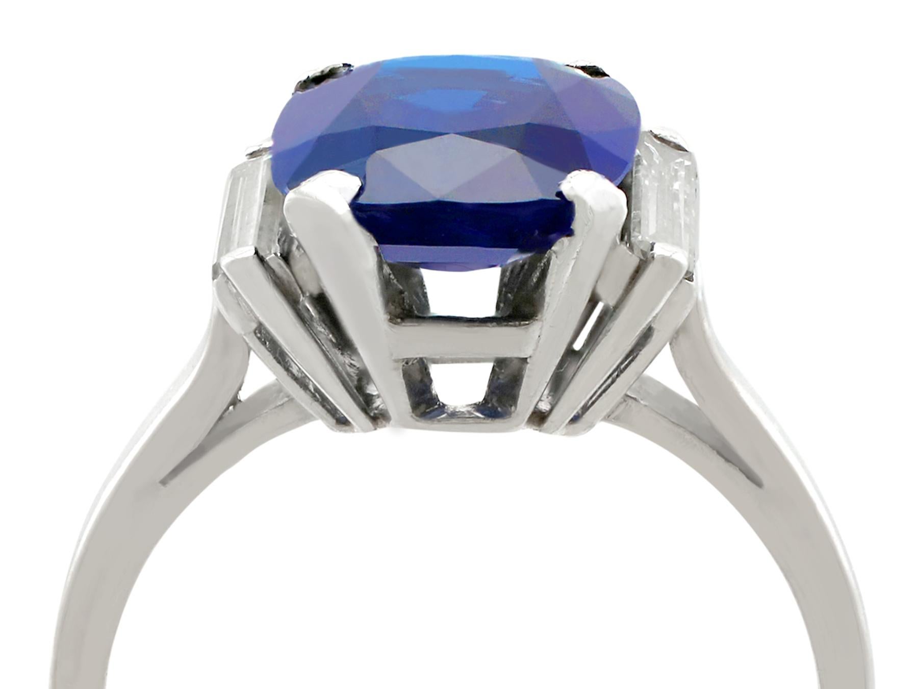 Cushion Cut 1940s 2.99 Carat Sapphire and Diamond White Gold Cocktail Ring