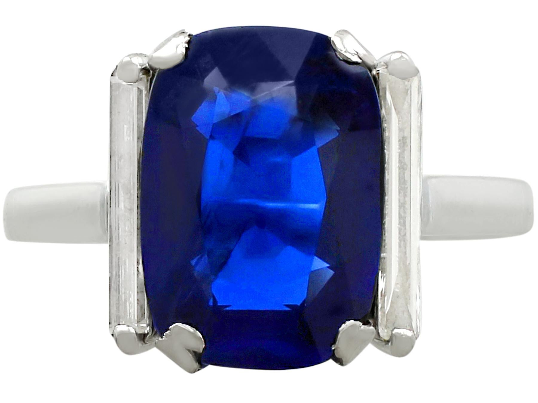 Women's 1940s 2.99 Carat Sapphire and Diamond White Gold Cocktail Ring