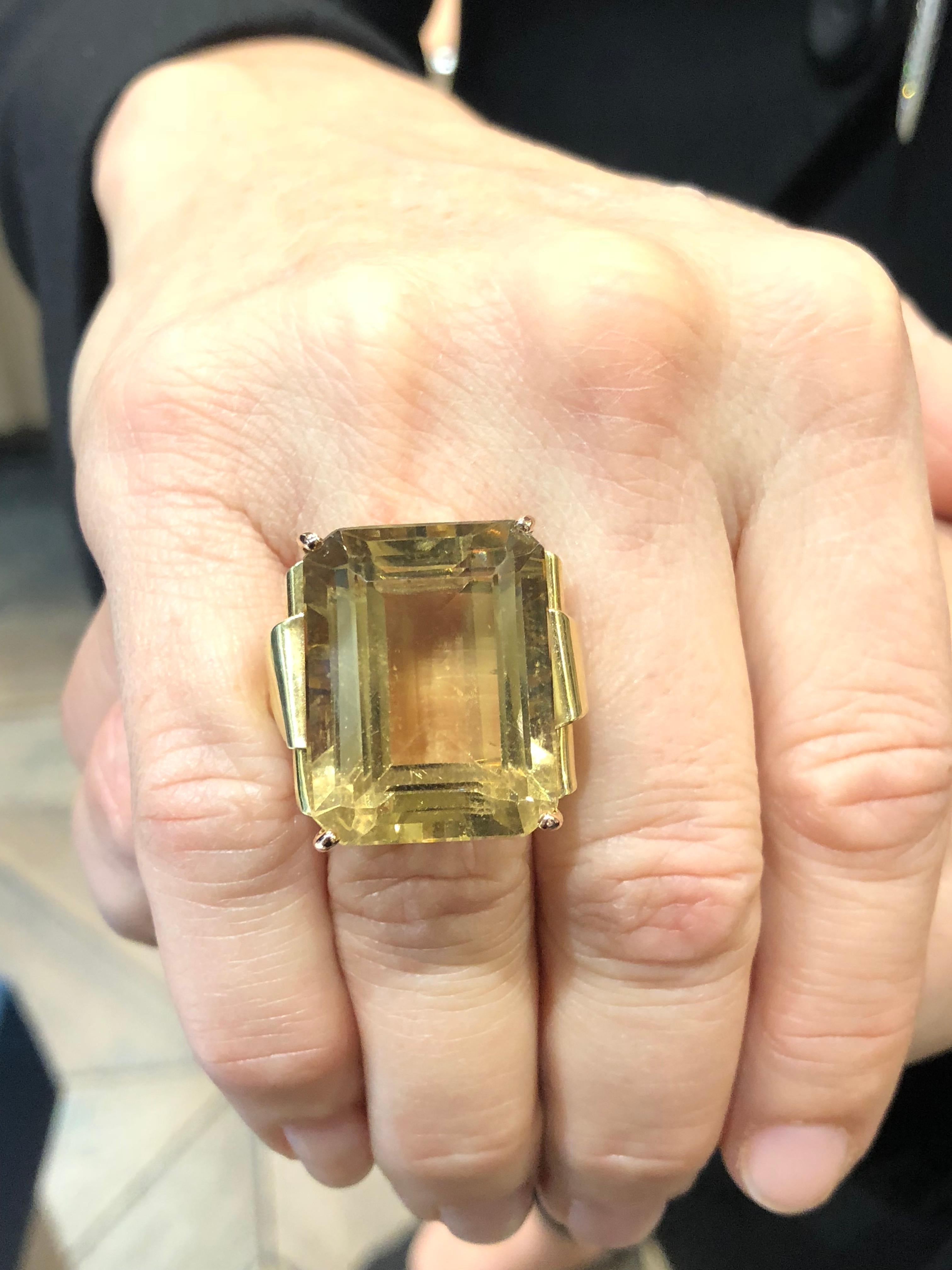 1940s 35 Carat Citrine Dress Ring In New Condition For Sale In Melbourne, AU