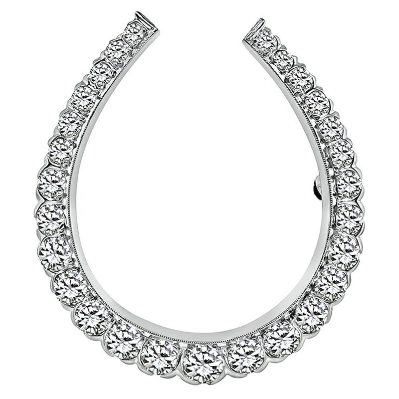 Spilla a forma di ferro di cavallo in oro con diamante del 1940, 3,50 carati in vendita