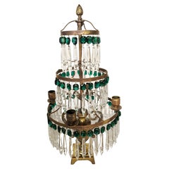 1940s 4-Arm Brass and Crystal Pendants Mounted Lustre Candelabras