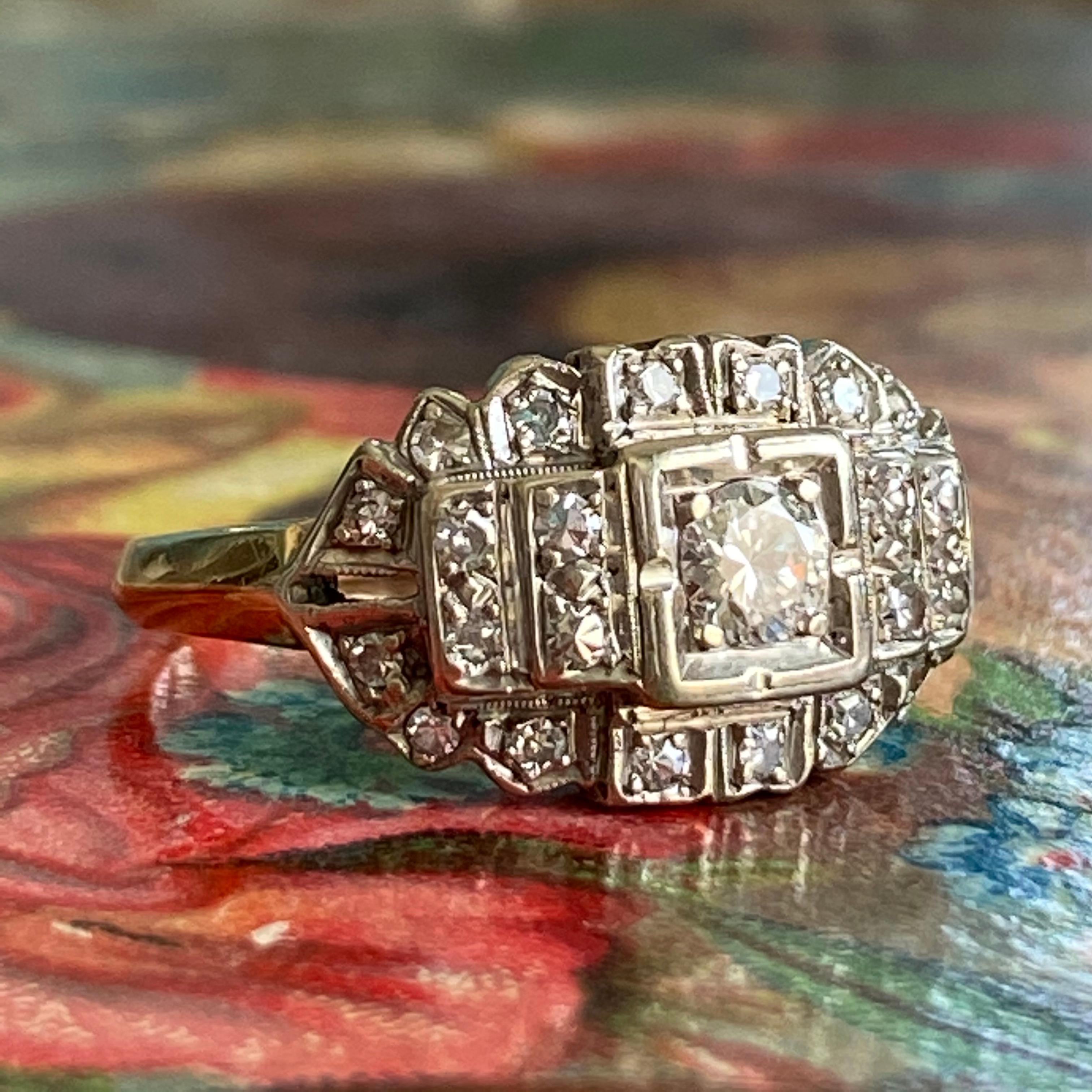 Art Deco 1940's .49ct TW Diamond 14K Engagement Ring For Sale