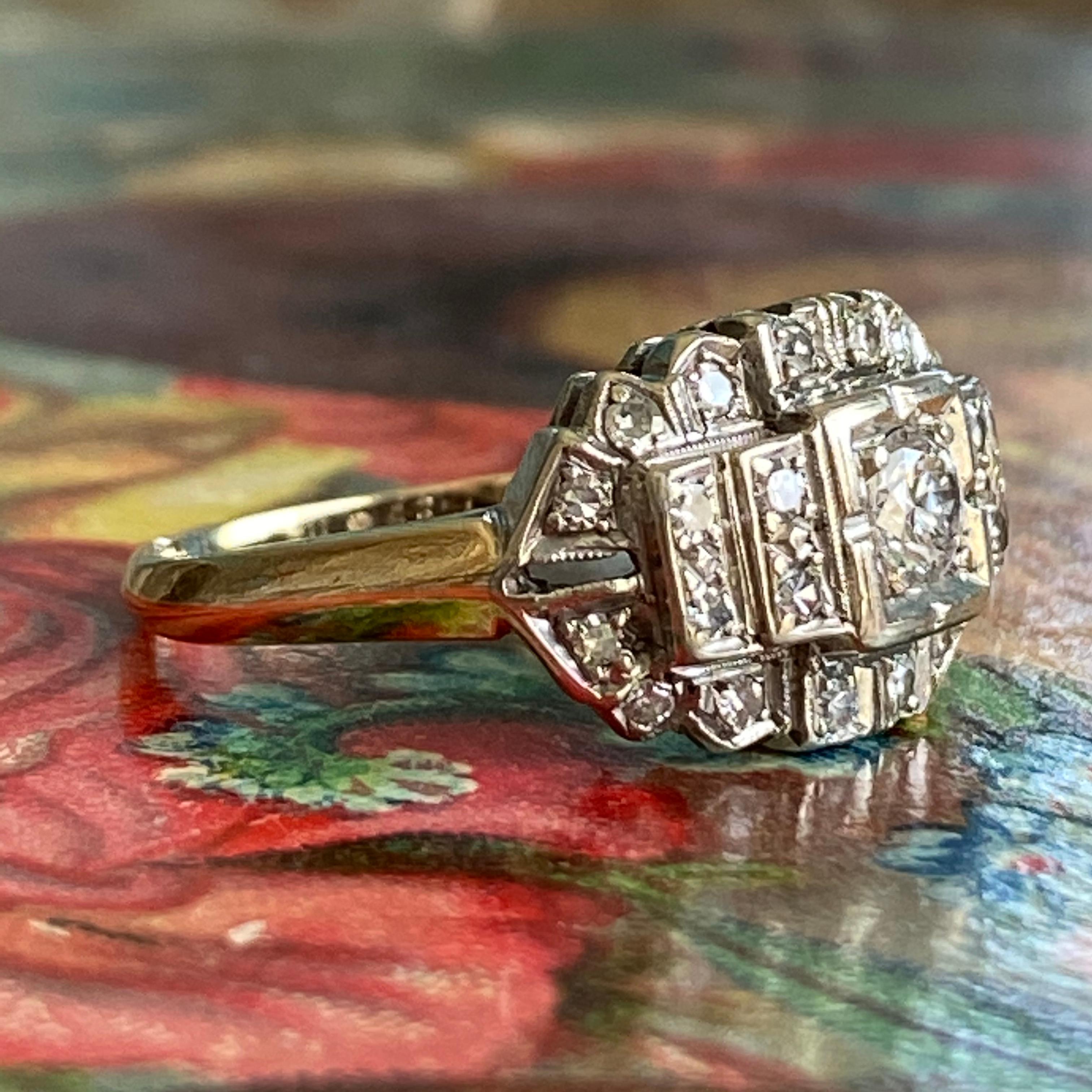 Round Cut 1940's .49ct TW Diamond 14K Engagement Ring For Sale