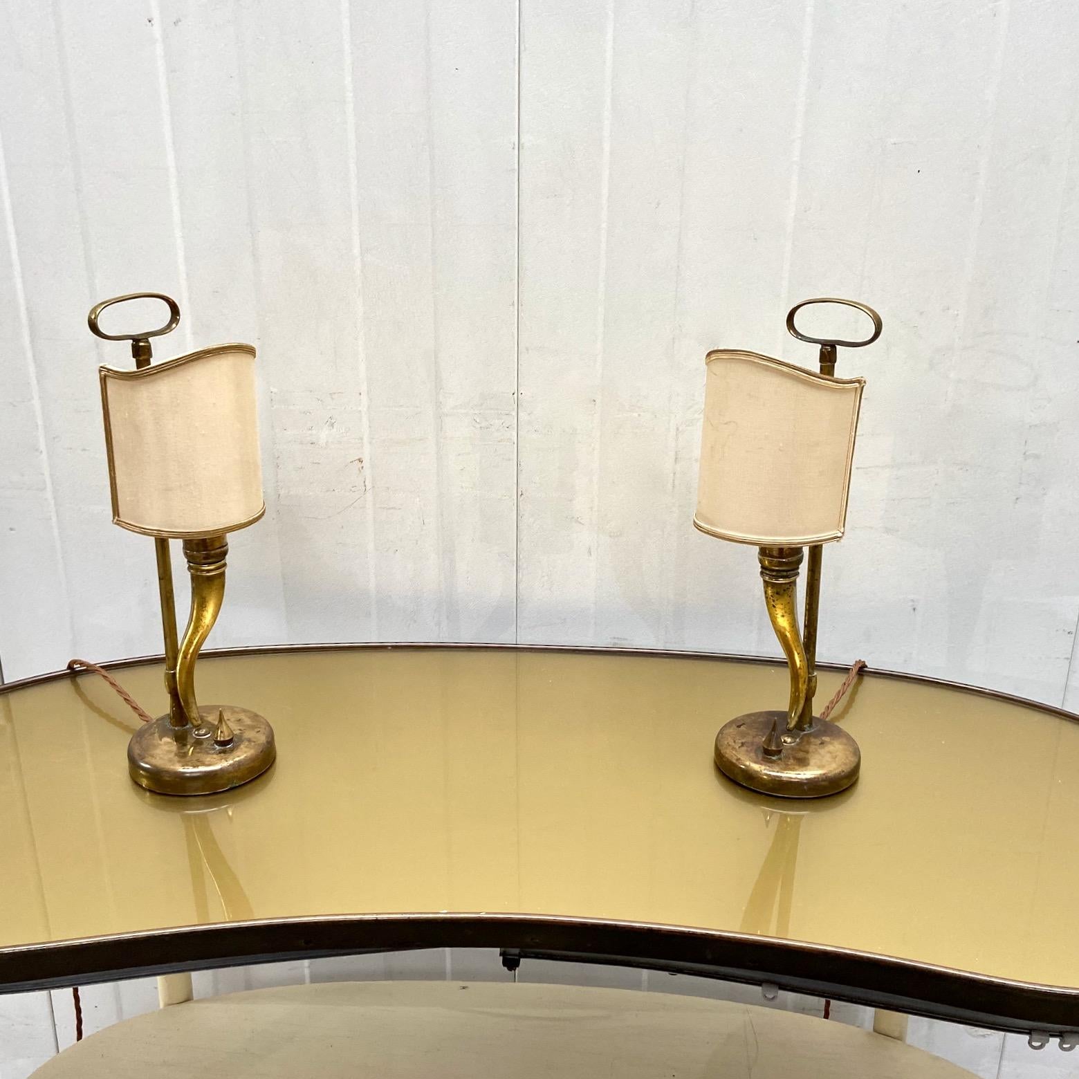 Italian 1940s / 50s brass table lamps attributed to Gio Ponti and Emilio Lancia, a pair For Sale