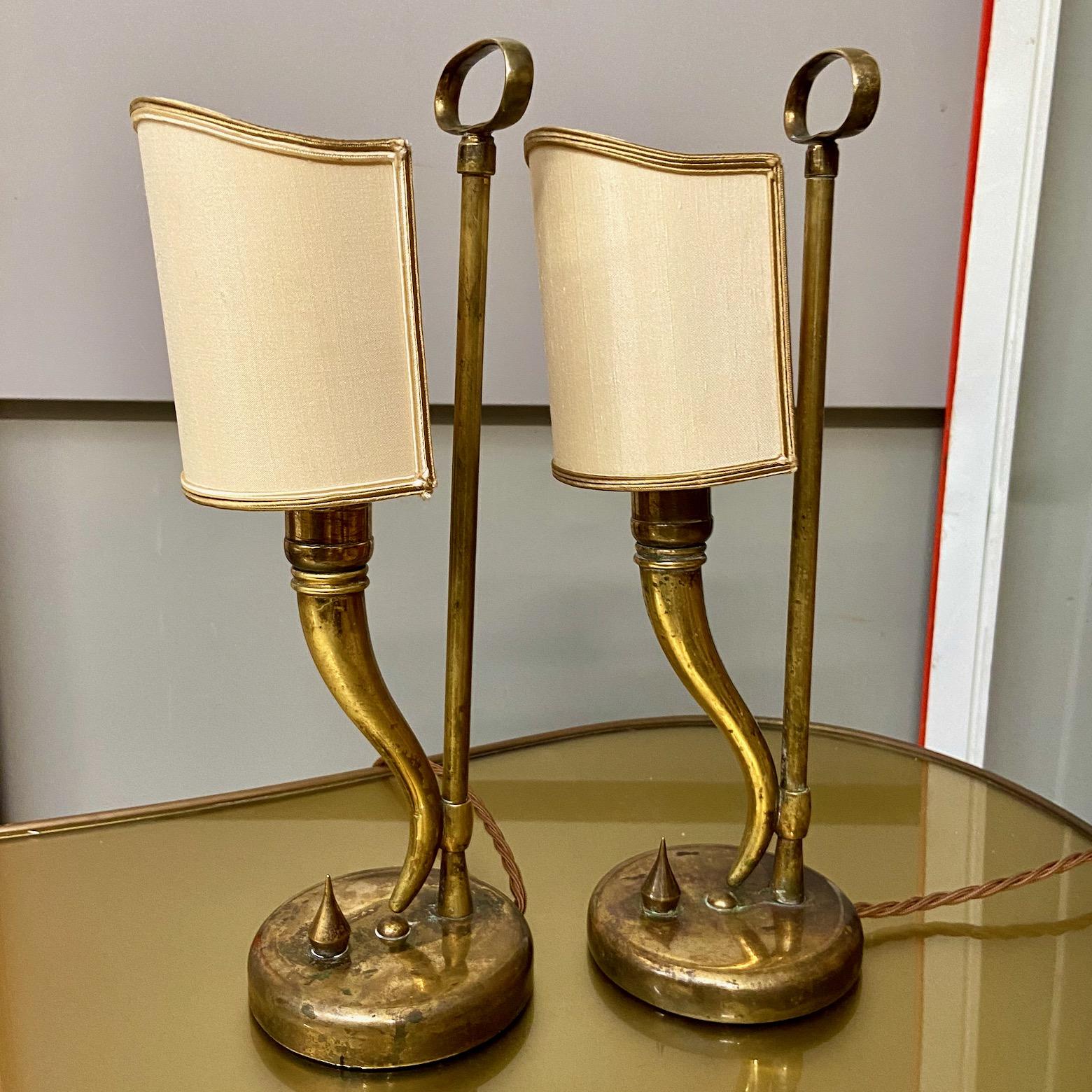 Pair 1940s / 50s Brass Table Lamps attributed to Gio Ponti and Emilio Lancia In Good Condition For Sale In London, GB