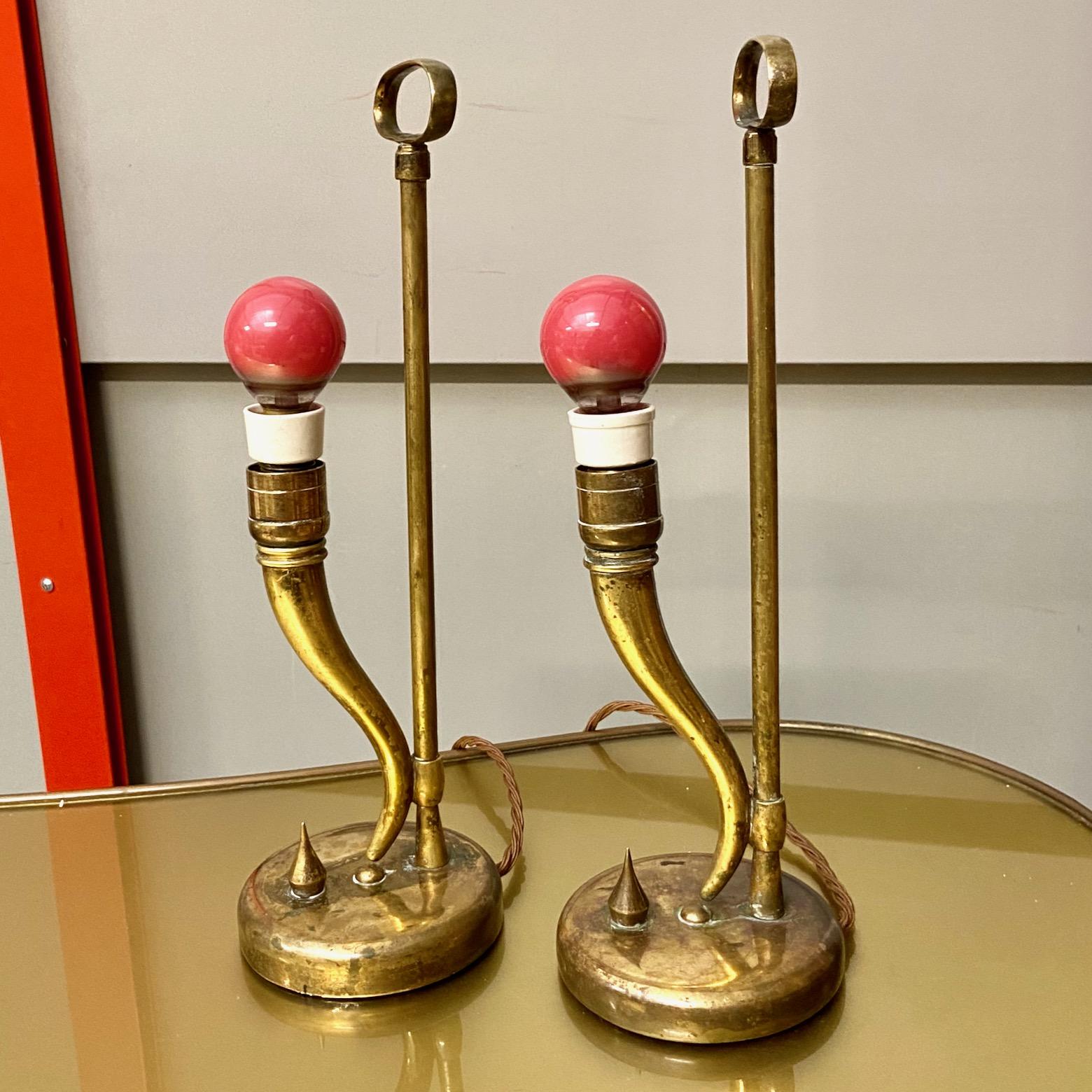 20th Century Pair 1940s / 50s Brass Table Lamps attributed to Gio Ponti and Emilio Lancia For Sale