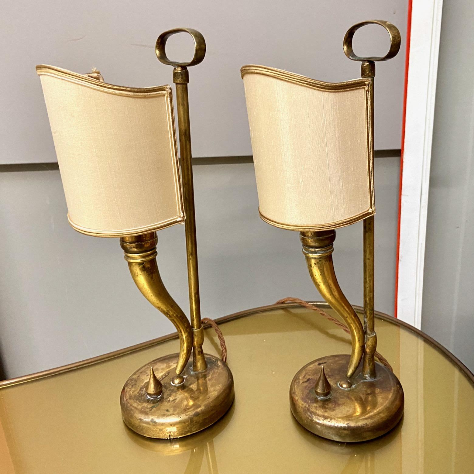 Pair 1940s / 50s Brass Table Lamps attributed to Gio Ponti and Emilio Lancia For Sale 1