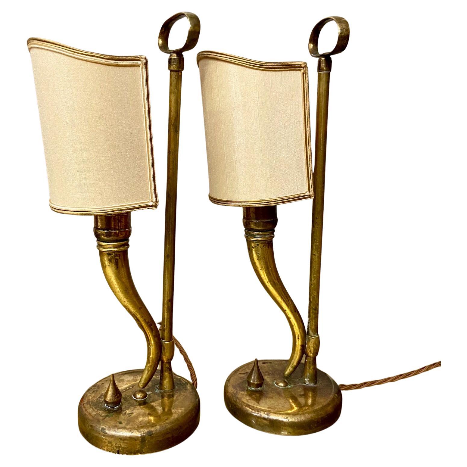 Pair 1940s / 50s Brass Table Lamps attributed to Gio Ponti and Emilio Lancia For Sale