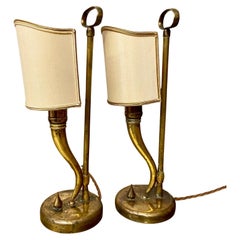 Vintage 1940s / 50s brass table lamps attributed to Gio Ponti and Emilio Lancia, a pair