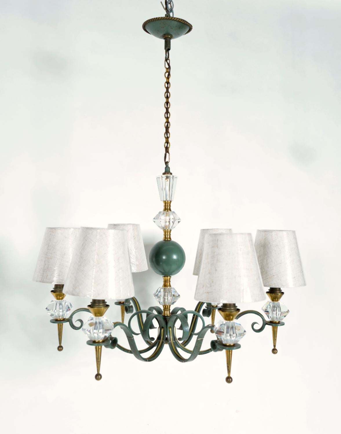 Français Lustre français des années 1940/50 par Philippe Genet & Lucien Michon Cristal de Sèvres en vente