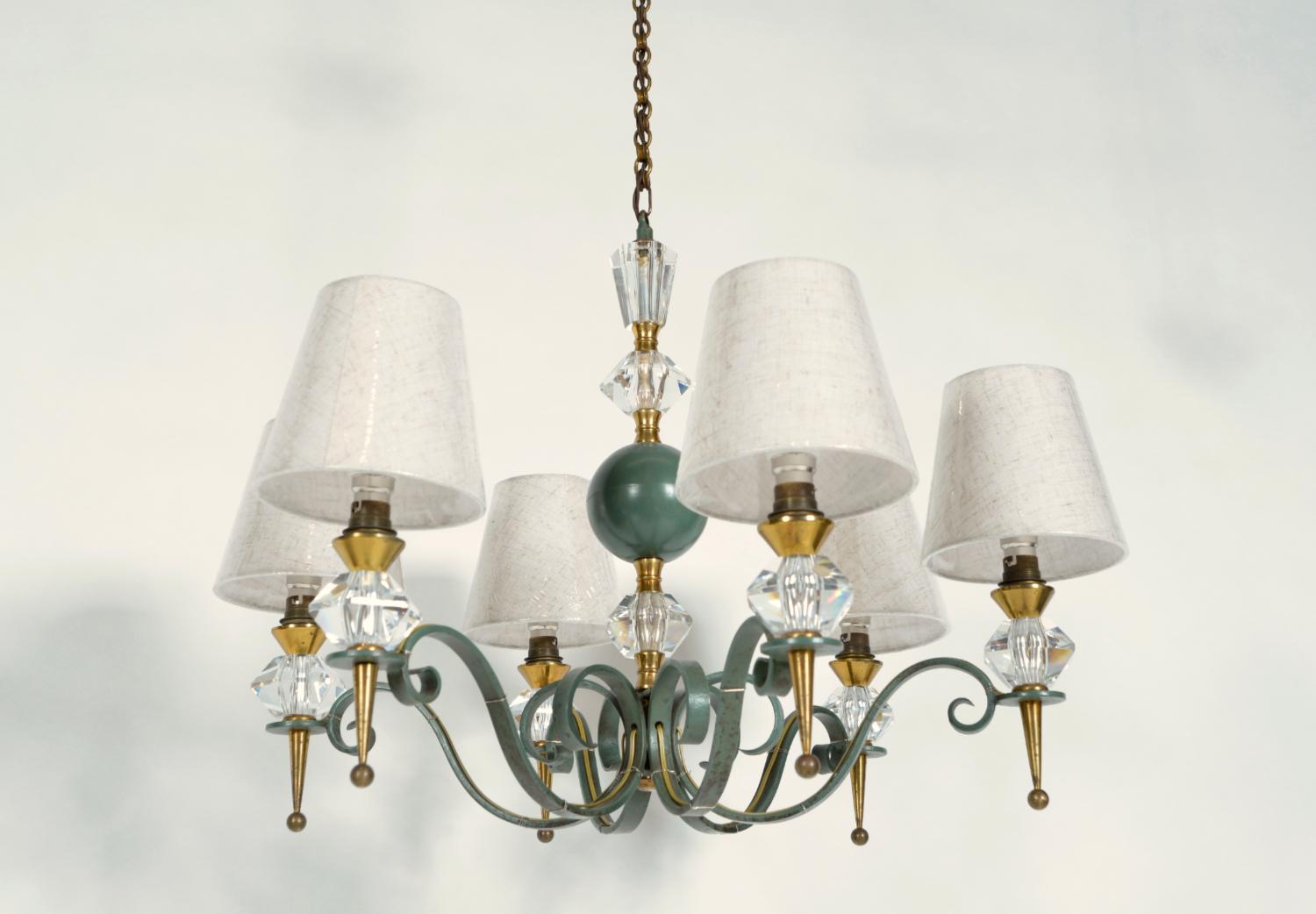 Lustre français des années 1940/50 par Philippe Genet & Lucien Michon Cristal de Sèvres Bon état - En vente à Sherborne, Dorset