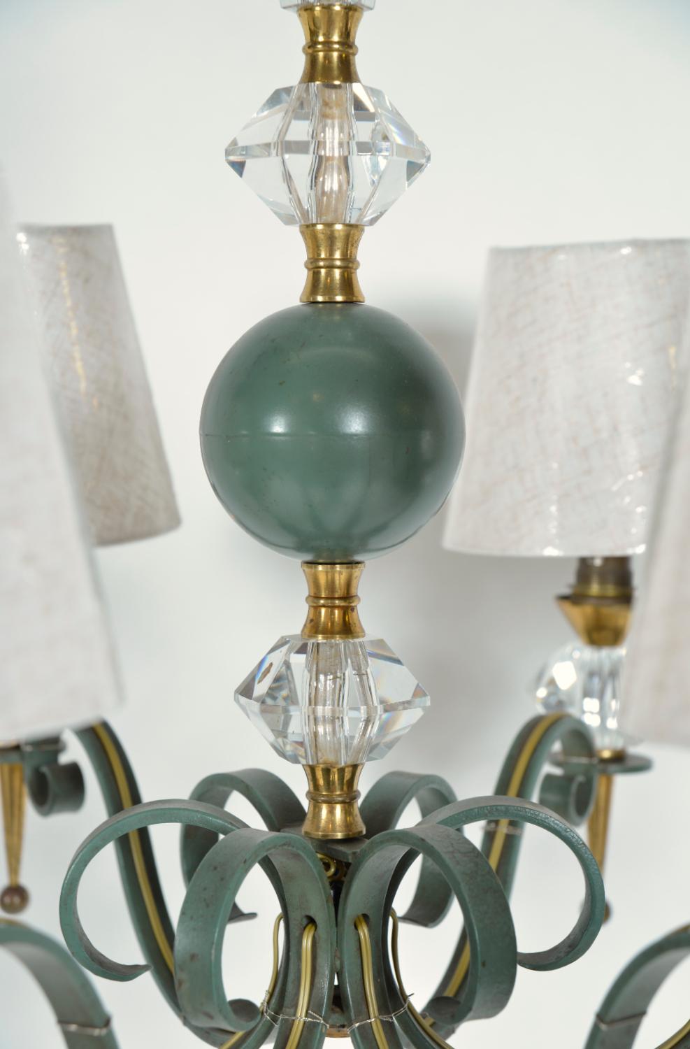 Laiton Lustre français des années 1940/50 par Philippe Genet & Lucien Michon Cristal de Sèvres en vente
