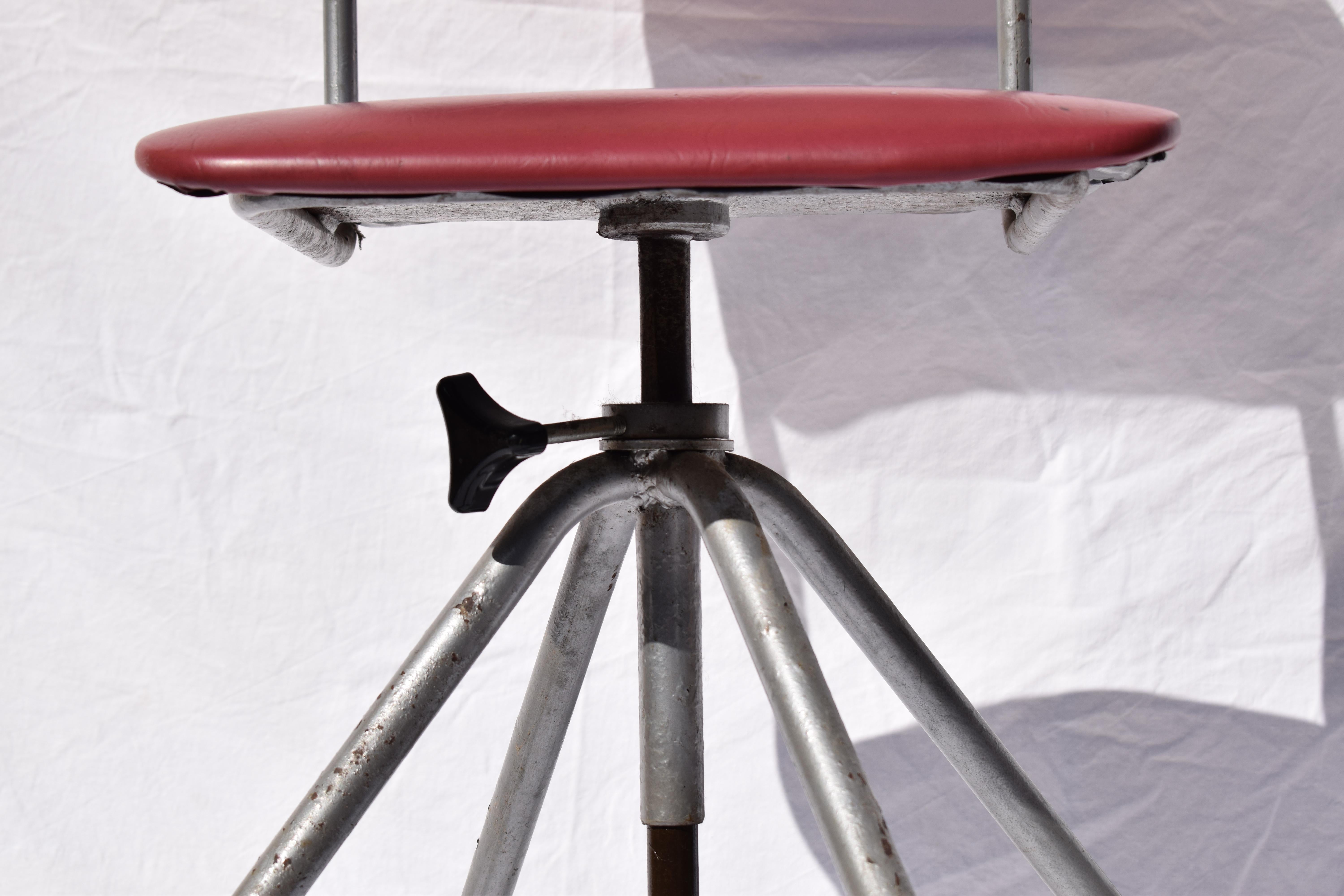 1940s - 1950s Industrial English Red Drafting Swivel Chair 3