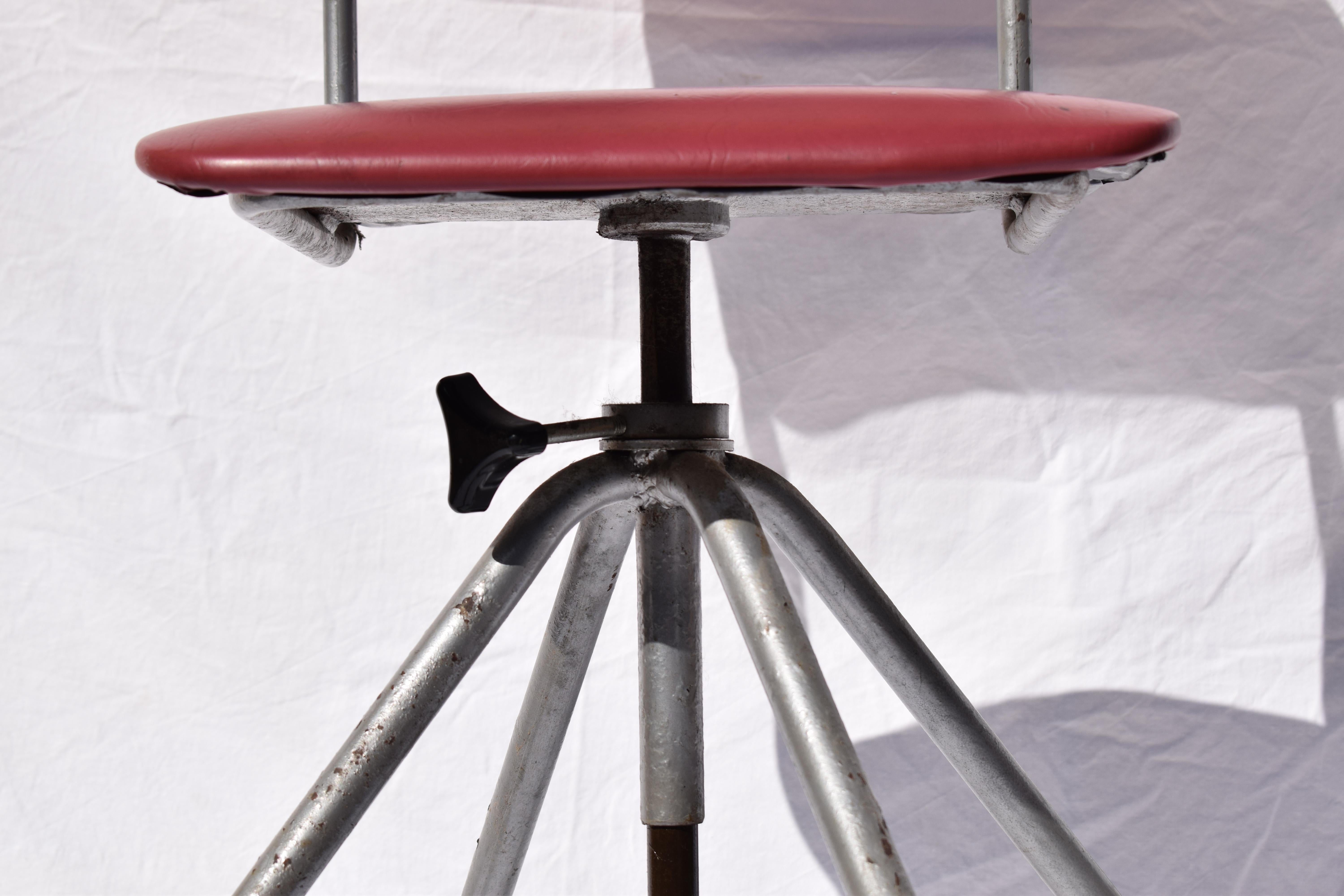 1940s - 1950s Industrial English Red Drafting Swivel Chair 4