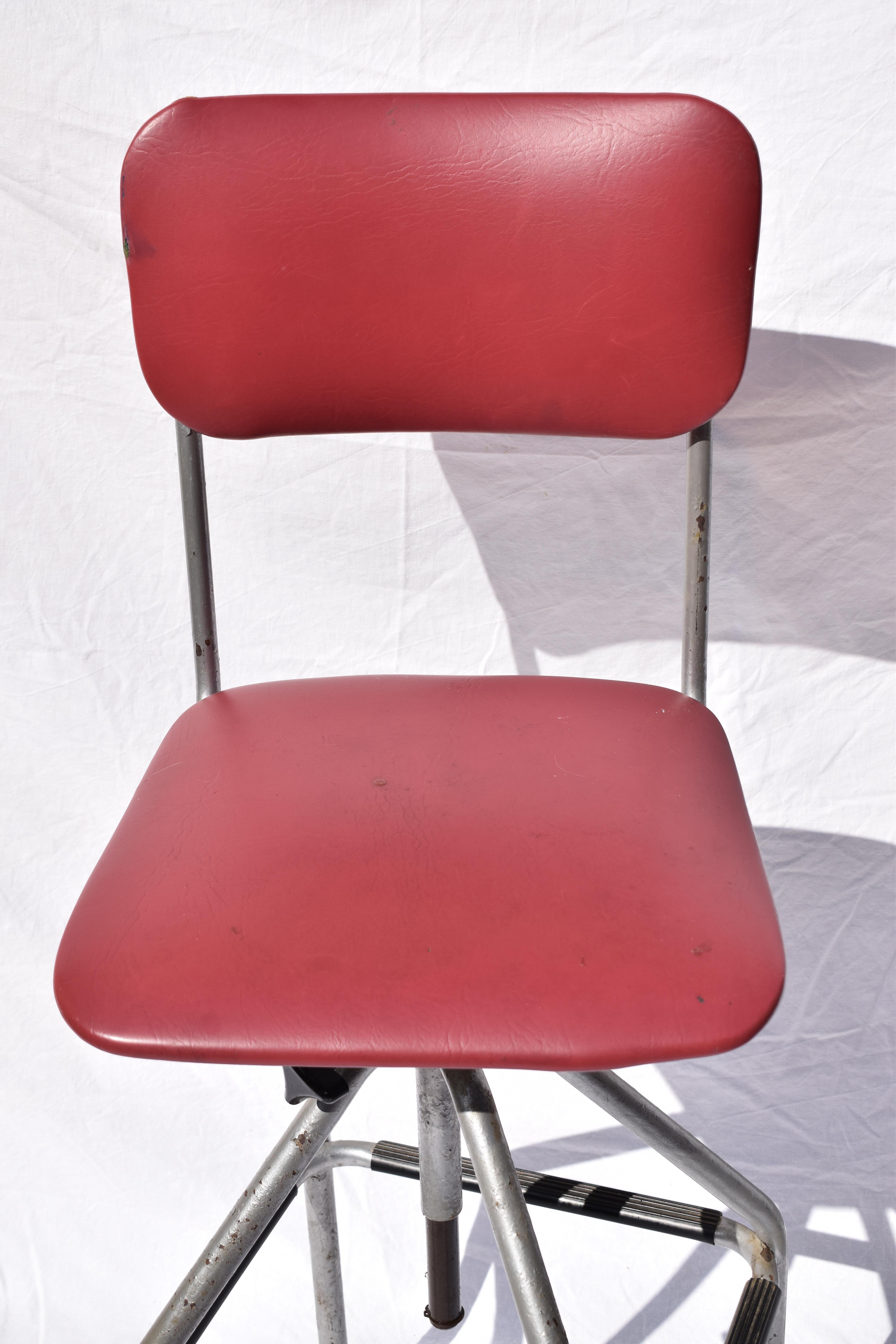20th Century 1940s - 1950s Industrial English Red Drafting Swivel Chair
