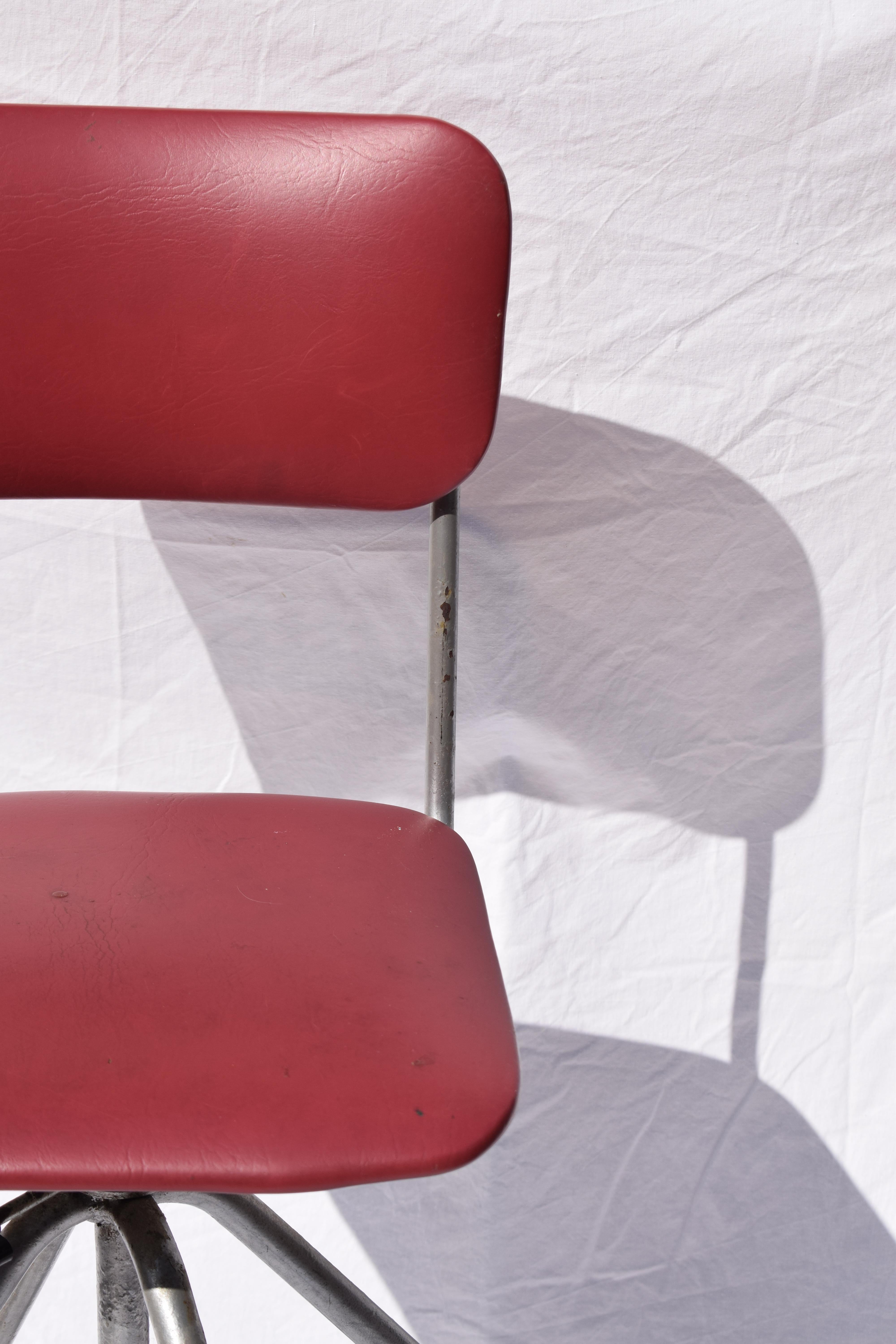 Metal 1940s - 1950s Industrial English Red Drafting Swivel Chair