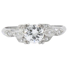 Vintage 1940
s .54 CTW Transitional Cut Diamond Platinum Engagement Alternative Ring