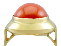 1940s 5.75 Carat Cabochon Cut Red Coral and Yellow Gold Ring