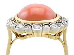 1940s 6.04 Carat Coral and 1.32 Carat Diamond and Gold Cluster Ring