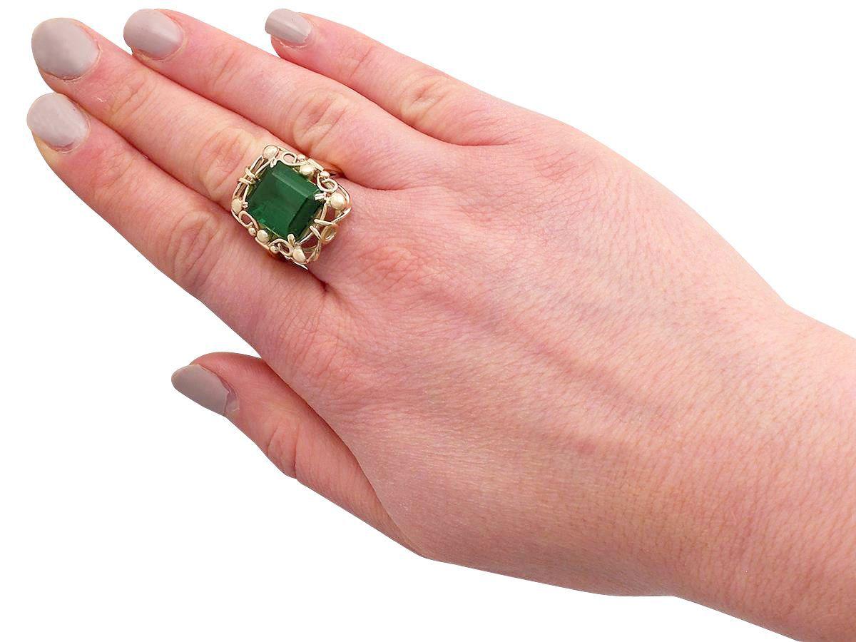 Emerald Cut 1940s 8.37 Carat Tourmaline and Yellow Gold Cocktail Ring
