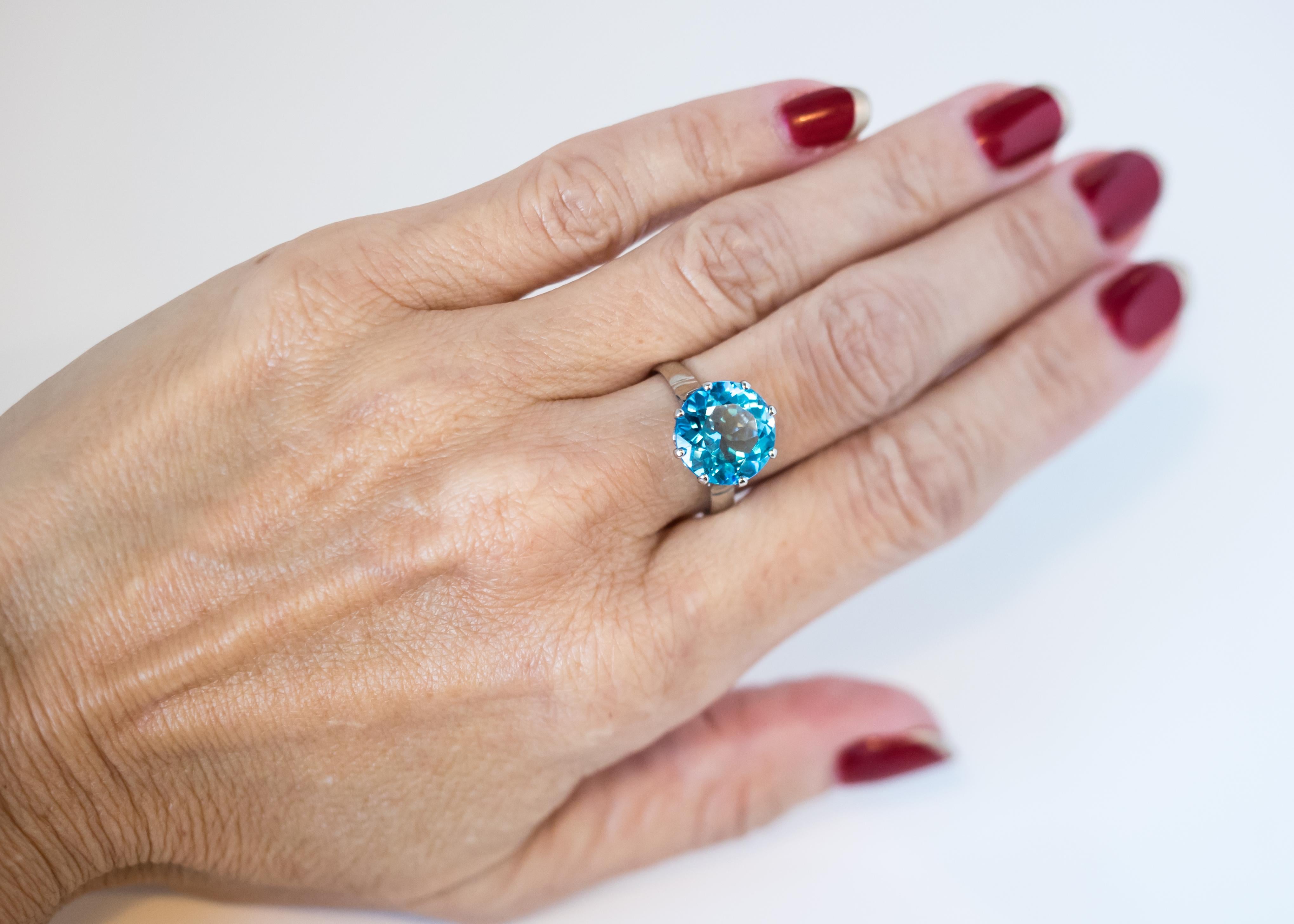 1940s 8.5 Carat London Blue Topaz Solitaire and Platinum Ring For Sale 2