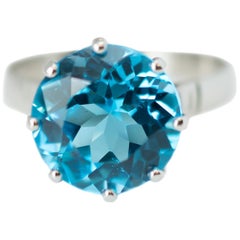 Vintage 1940s 8.5 Carat London Blue Topaz Solitaire and Platinum Ring