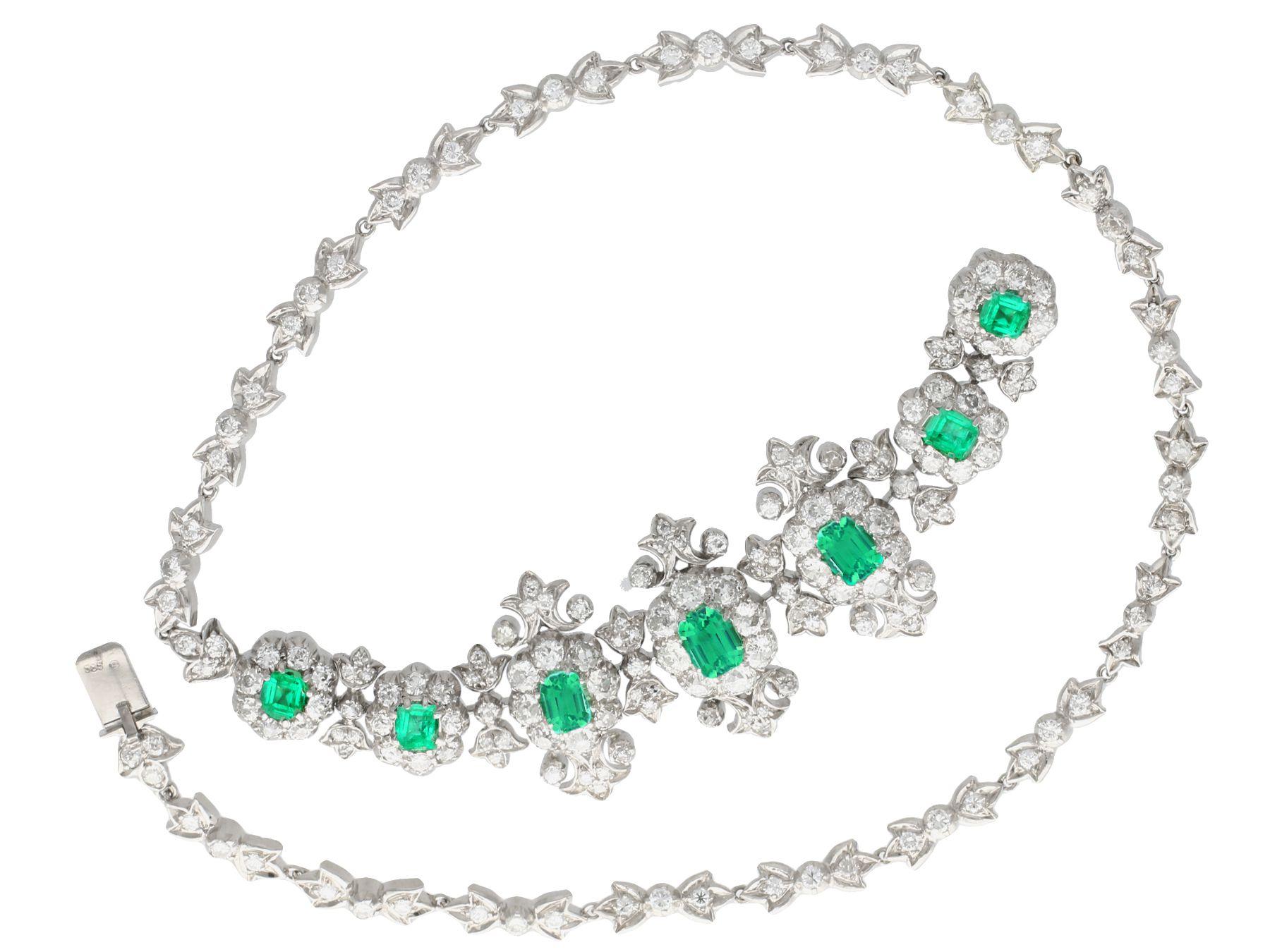 Emerald Cut 1940s 9.39 Carat Diamond and 4.10 Carat Emerald White Gold Necklace