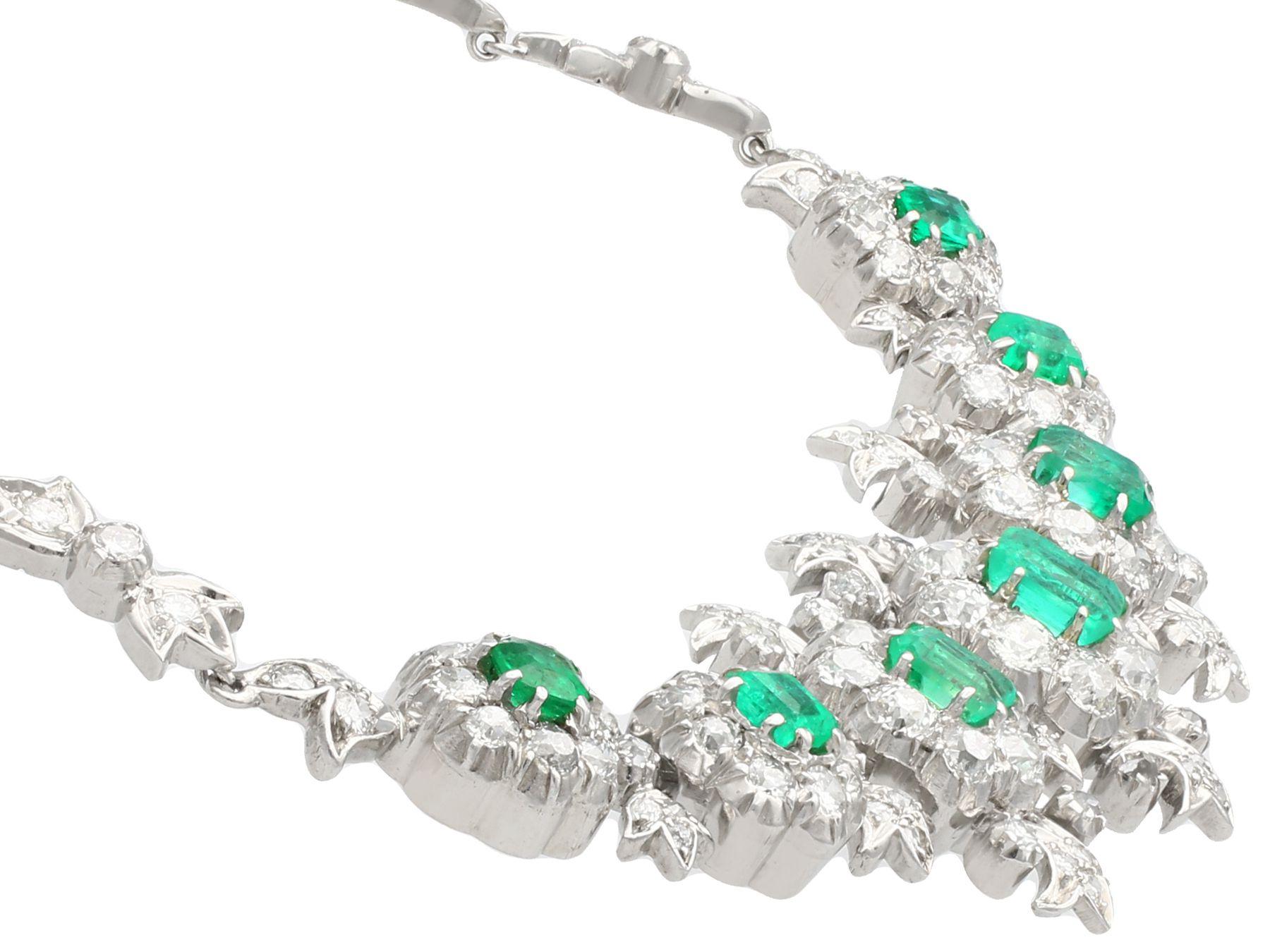 Women's 1940s 9.39 Carat Diamond and 4.10 Carat Emerald White Gold Necklace