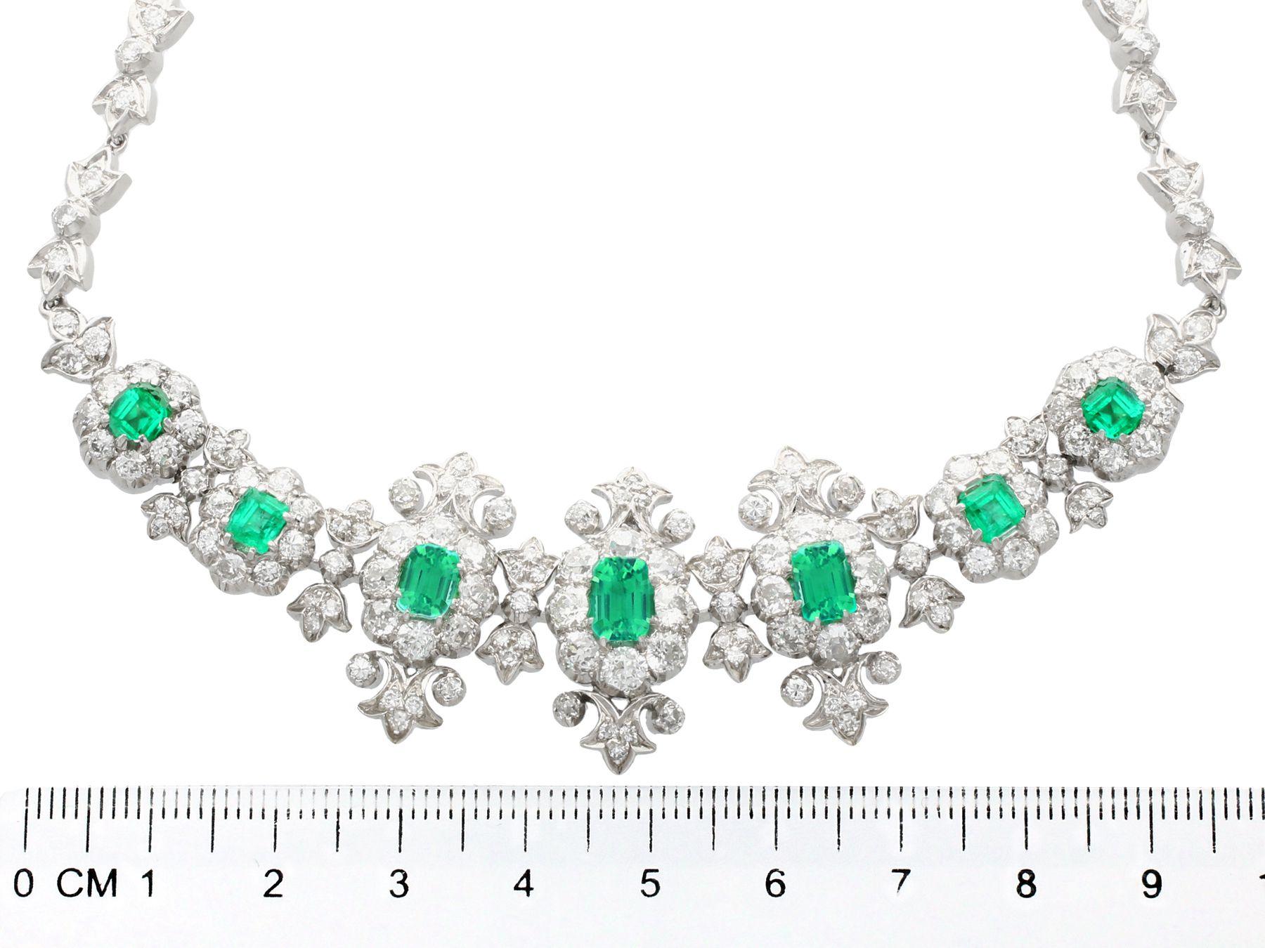 1940s 9.39 Carat Diamond and 4.10 Carat Emerald White Gold Necklace 2