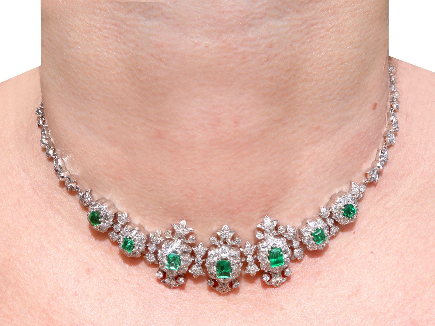 1940s 9.39 Carat Diamond and 4.10 Carat Emerald White Gold Necklace 3