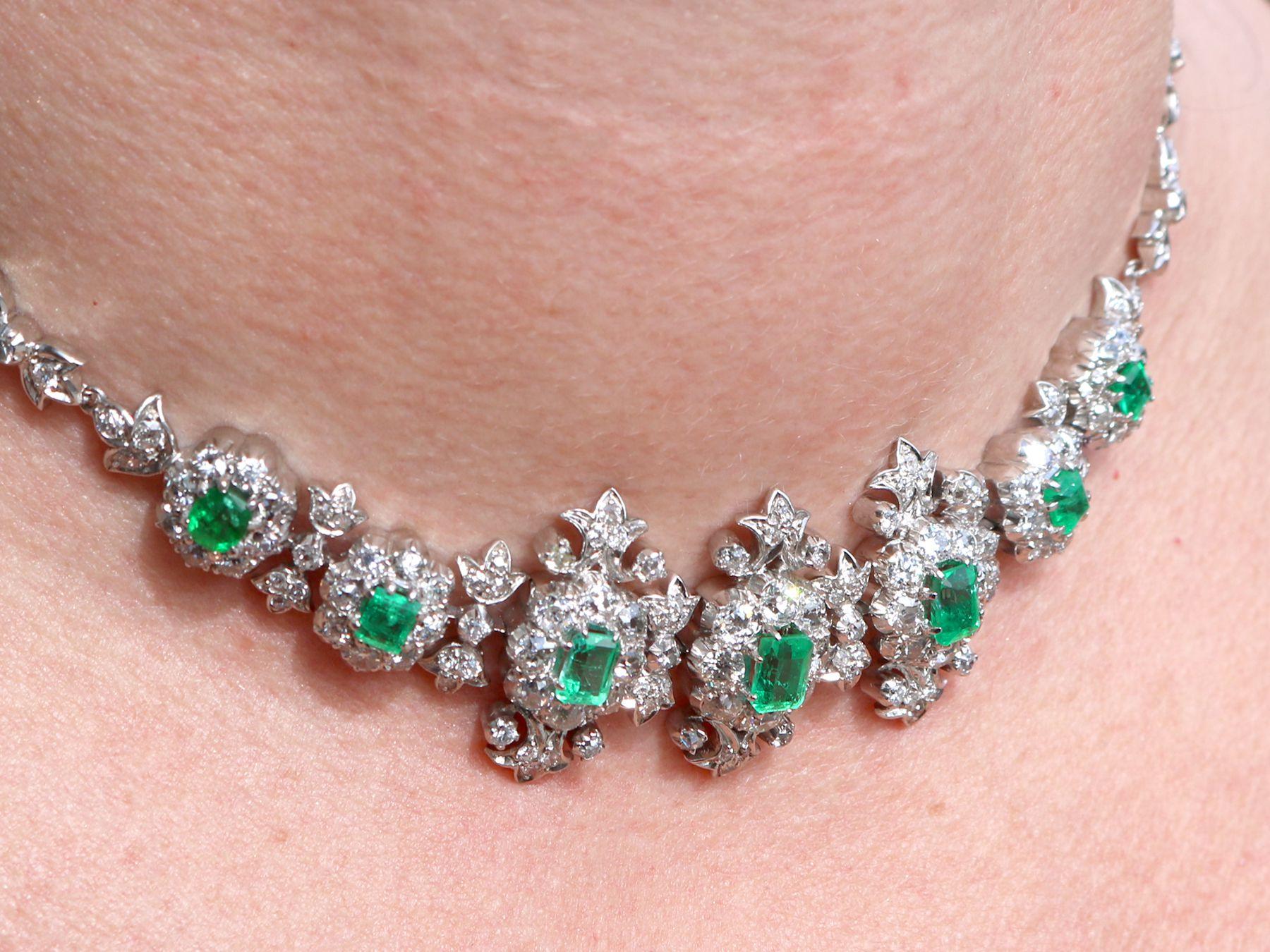 1940s 9.39 Carat Diamond and 4.10 Carat Emerald White Gold Necklace 4