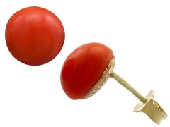 1940s 9.68 Carat Red Coral and Yellow Gold Stud Earrings
