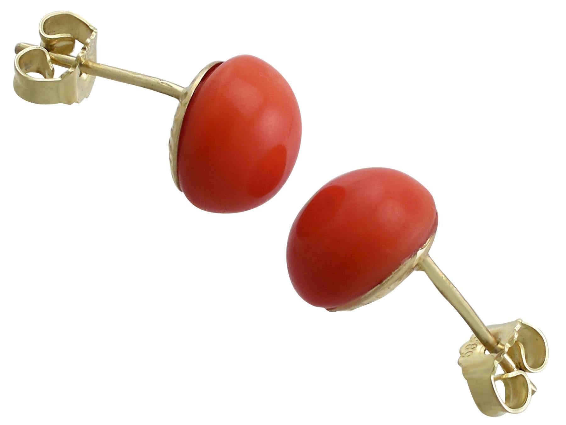 1940s 9.68 Carat Red Coral and Yellow Gold Stud Earrings In Good Condition In Jesmond, Newcastle Upon Tyne