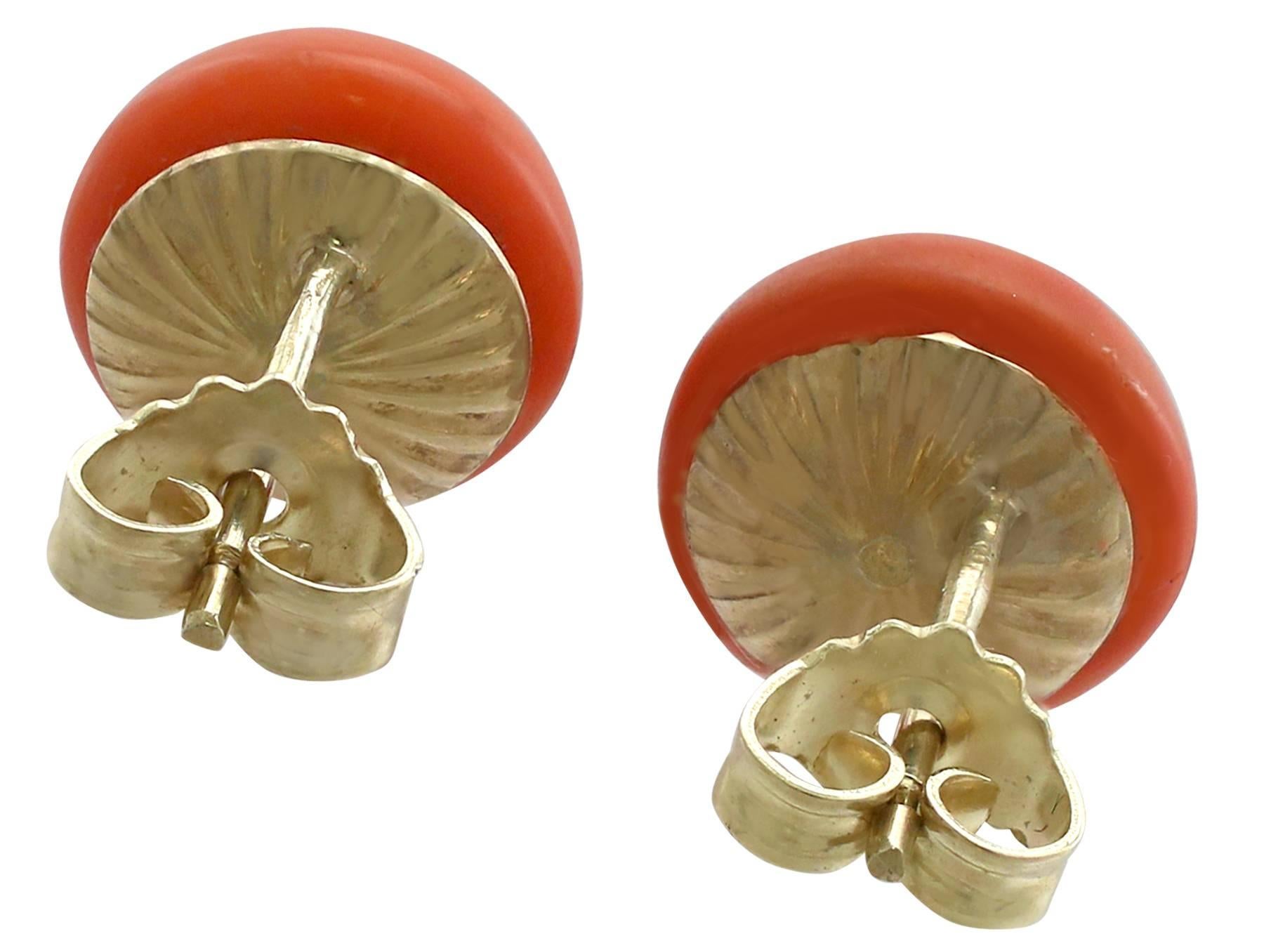 Women's 1940s 9.68 Carat Red Coral and Yellow Gold Stud Earrings