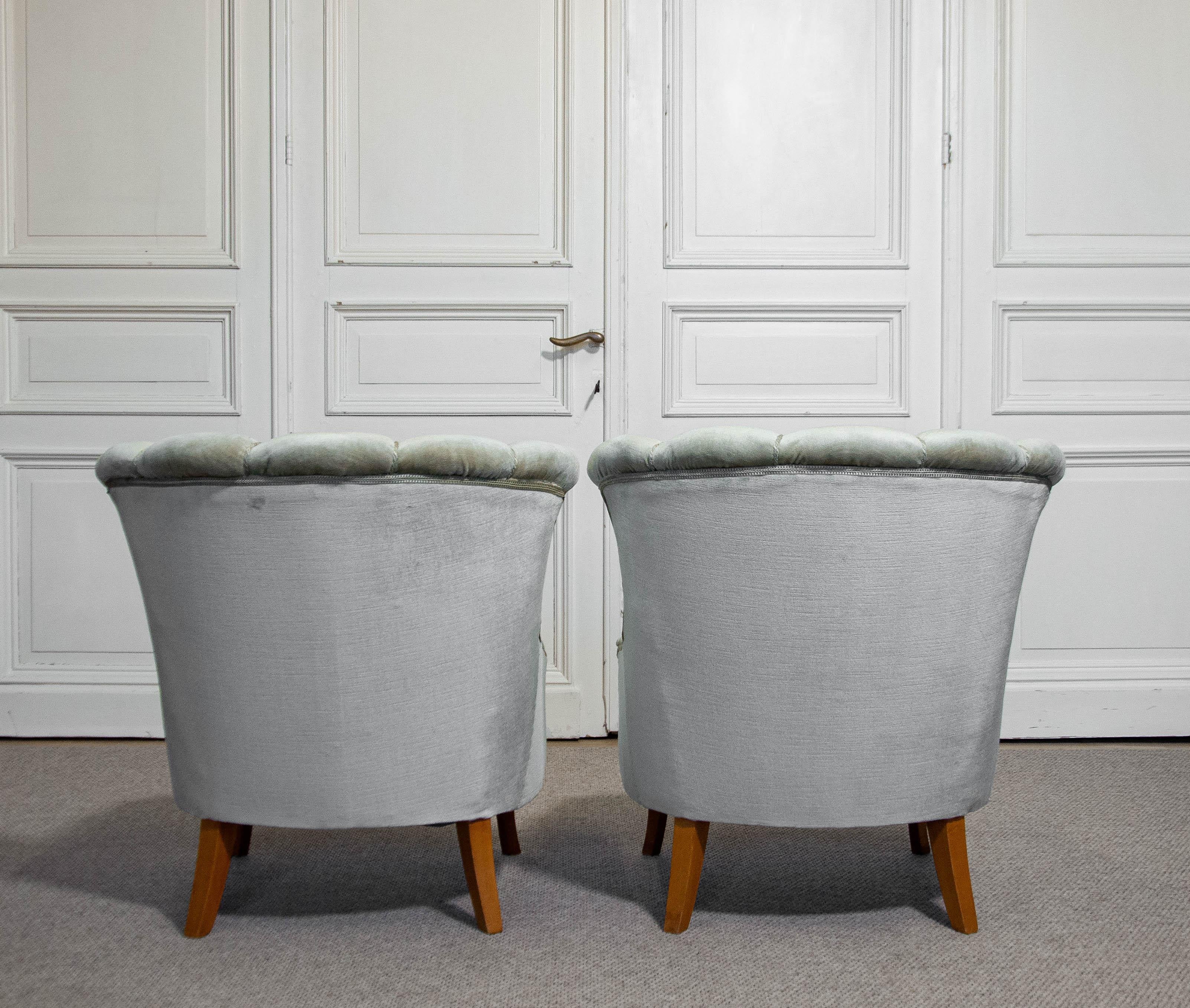 Swedish 1940s A Pair of Green slipper Chairs Sweden For Sale