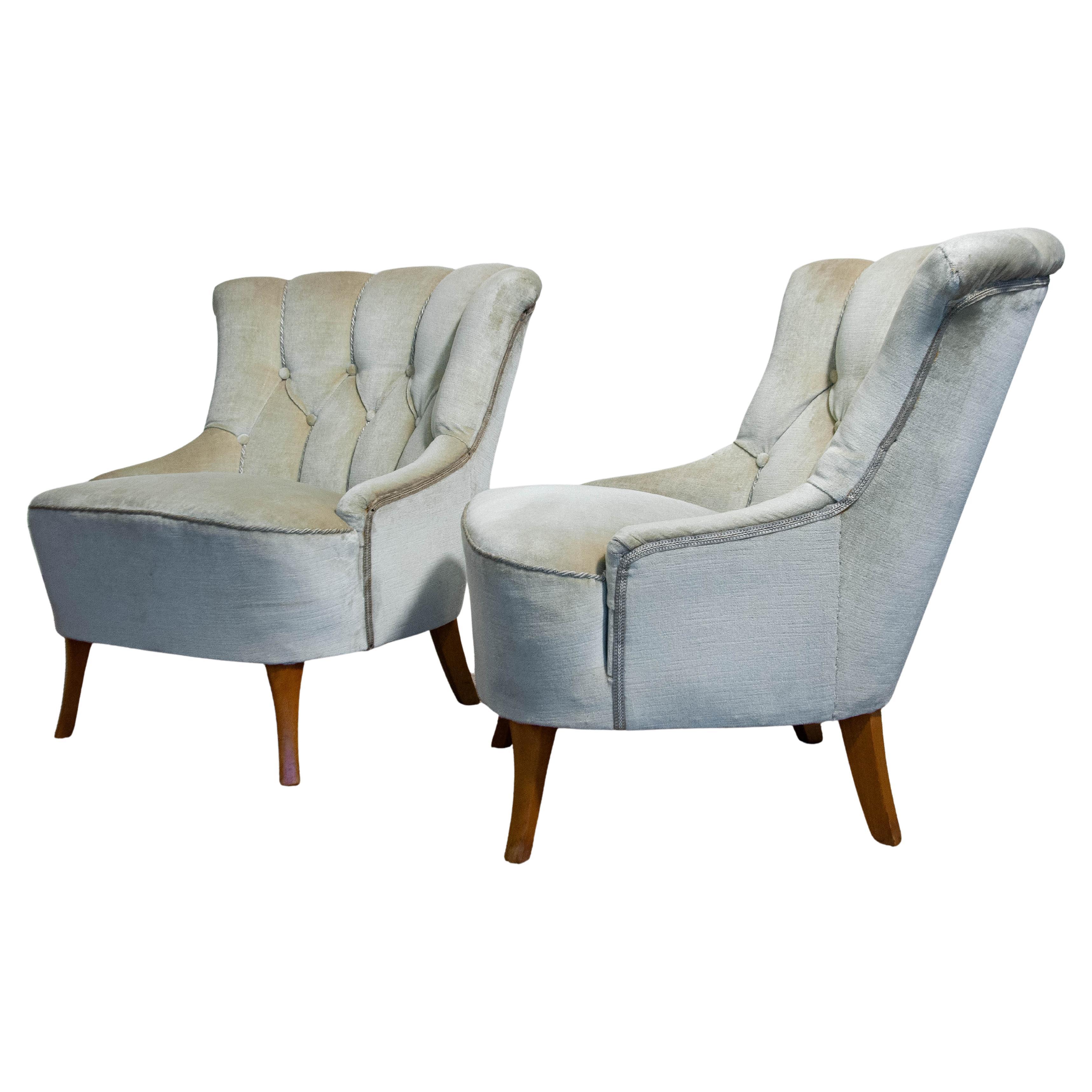 1940s A Pair of Green slipper Chairs Sweden