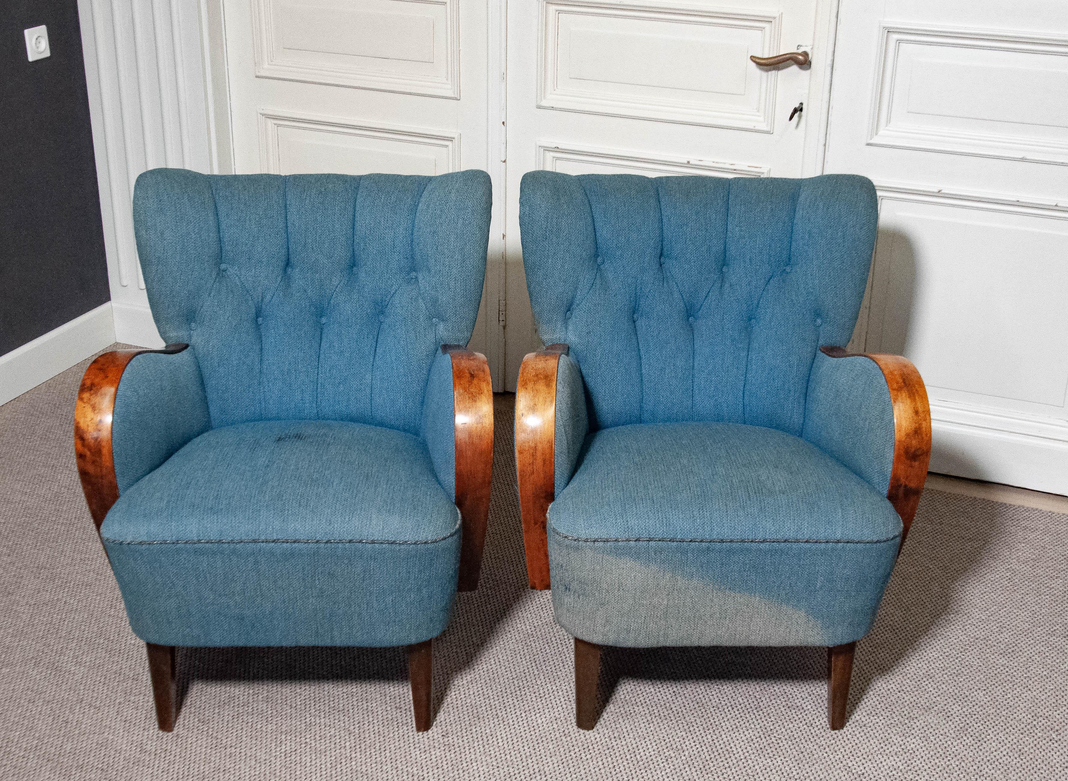 Suédois Paire de chaises longues suédoises Art Nouveau des années 1940 en vente